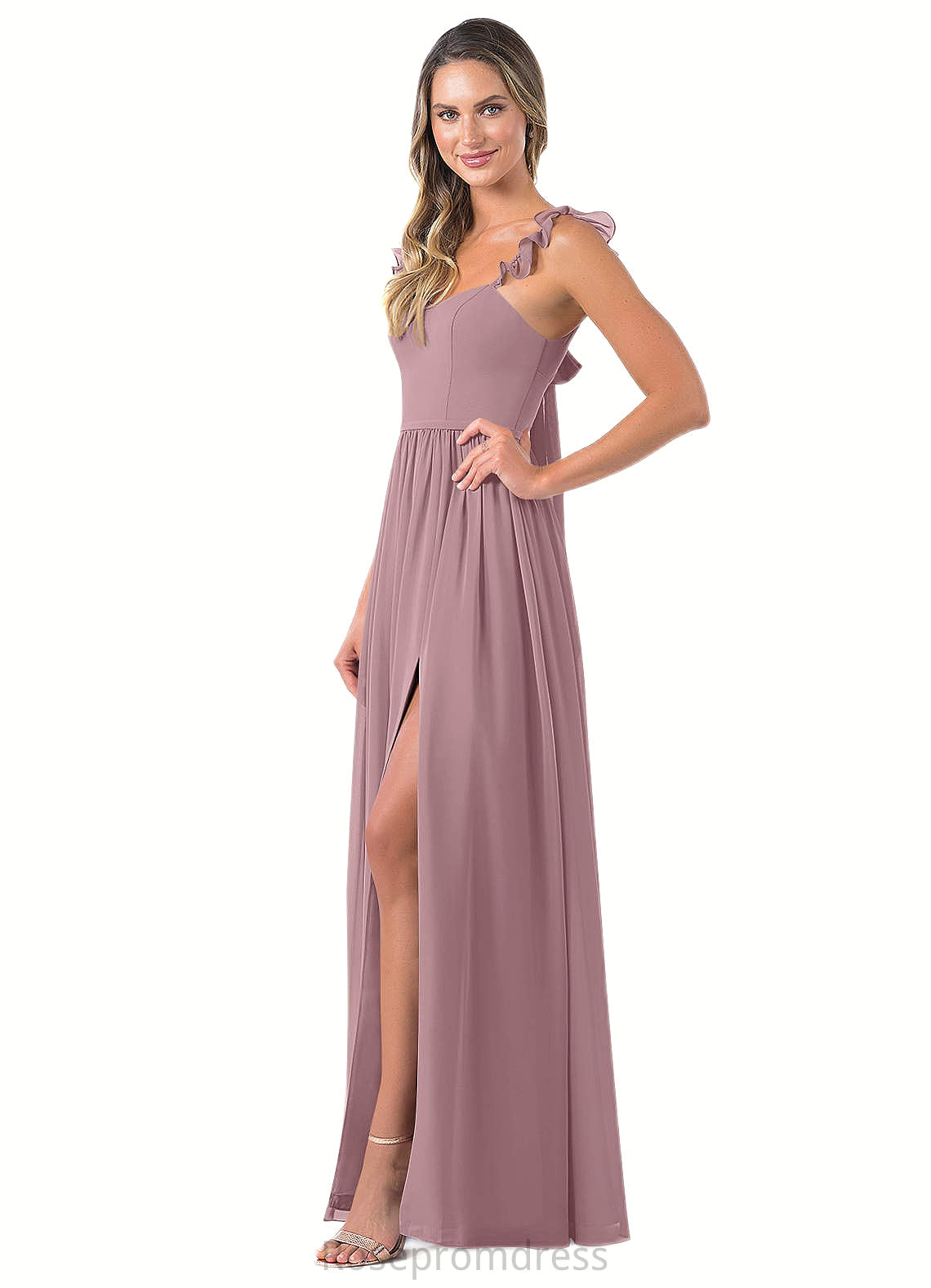 Araceli A-Line Ruched Chiffon Floor-Length Dress SRSP0019625