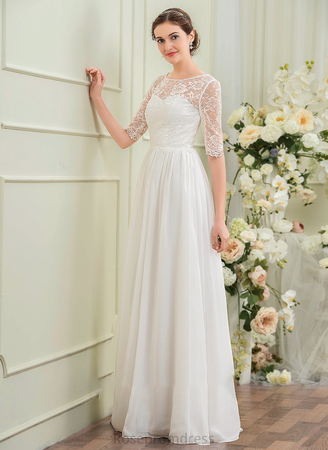 Chiffon Jimena A-Line Wedding Floor-Length Illusion Wedding Dresses Dress