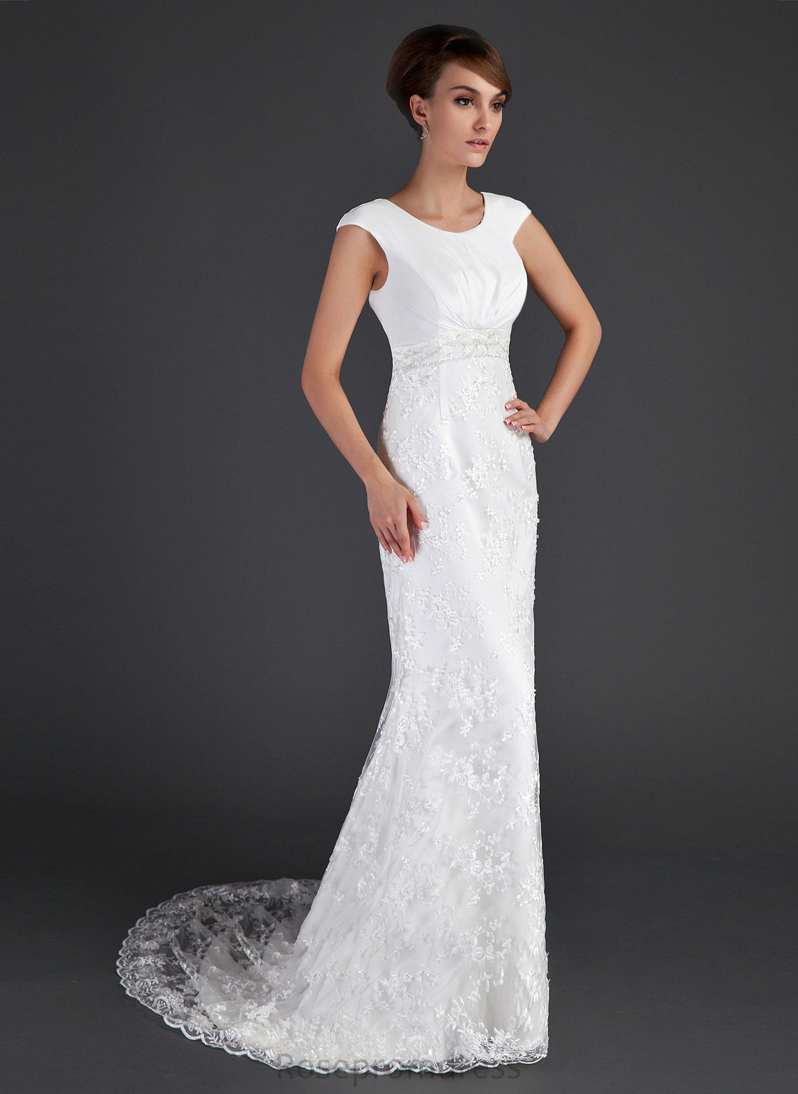 Ruffle Dress Sheath/Column Neck Court Beading Brenna Wedding Dresses Train Wedding With Lace Scoop