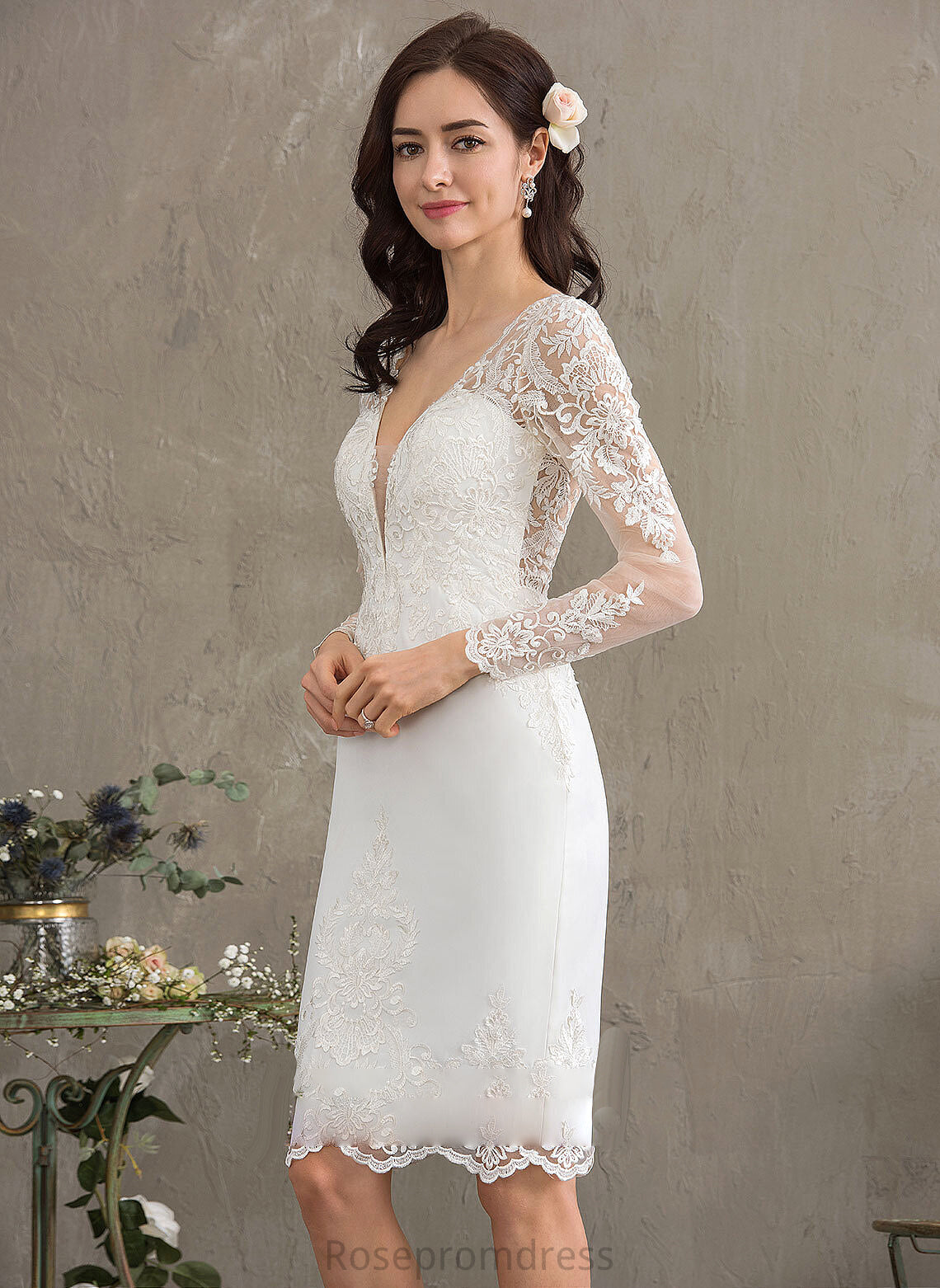 Dress Stretch Sheath/Column Knee-Length Pamela Wedding Crepe Wedding Dresses V-neck