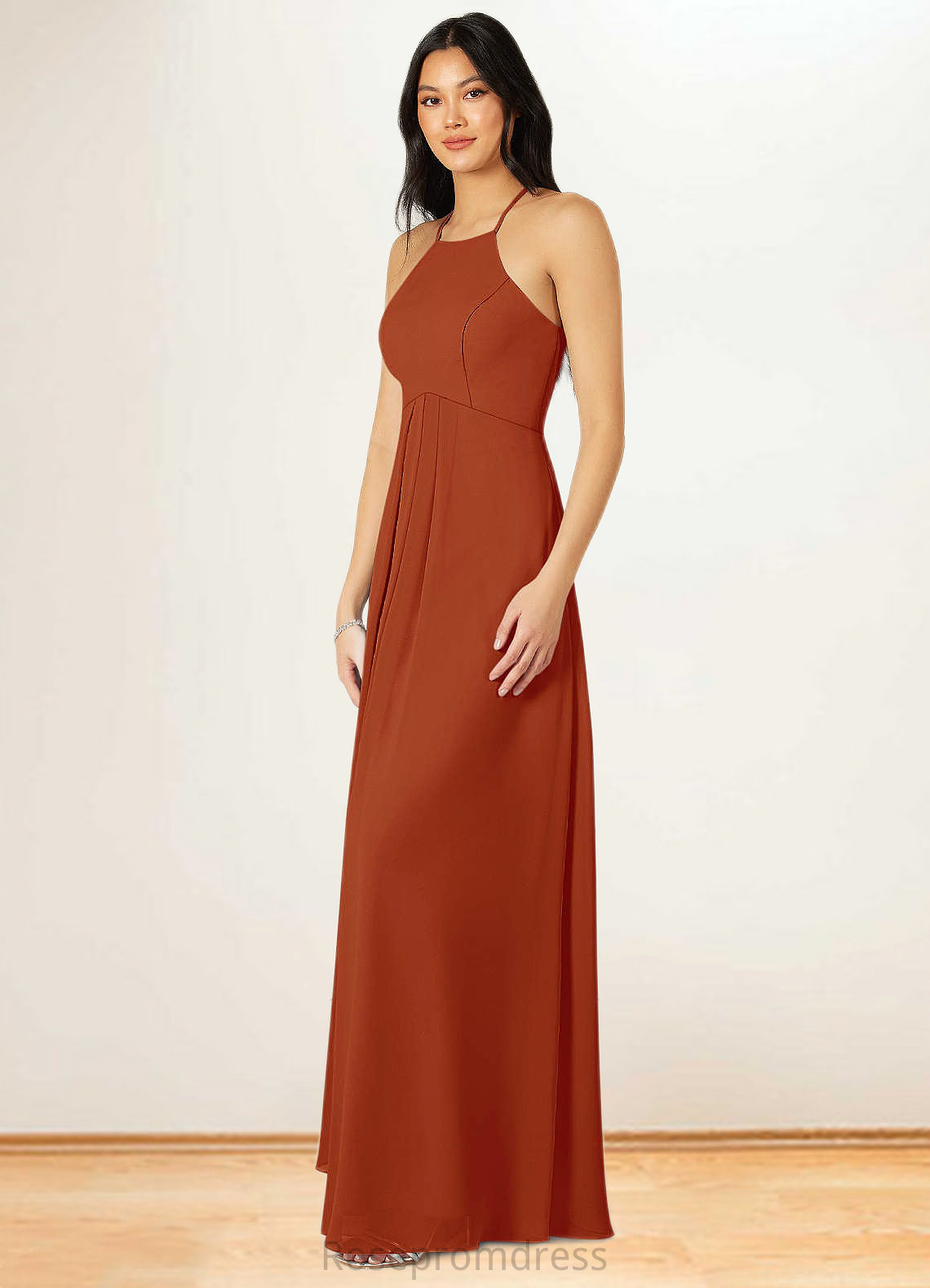 Nellie Empire Pleated Chiffon Floor-Length Dress SRSP0019686