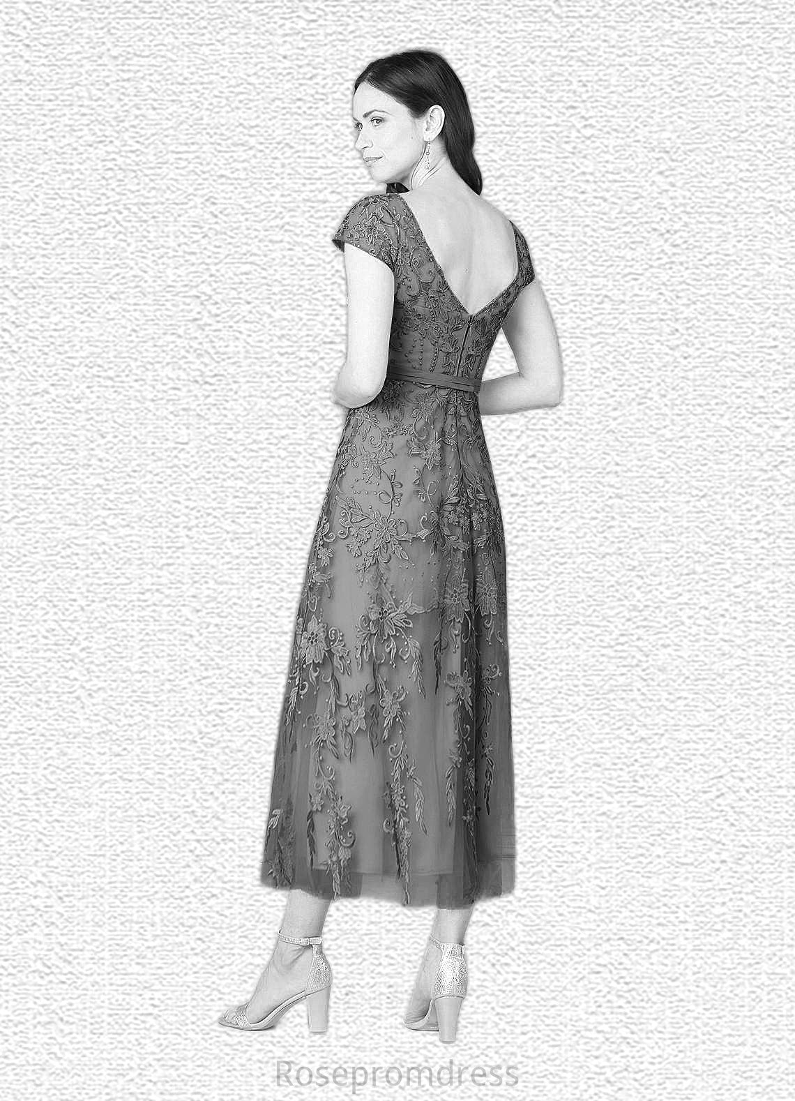 Emilia A-Line Lace Tulle Tea-Length Dress SRSP0019839