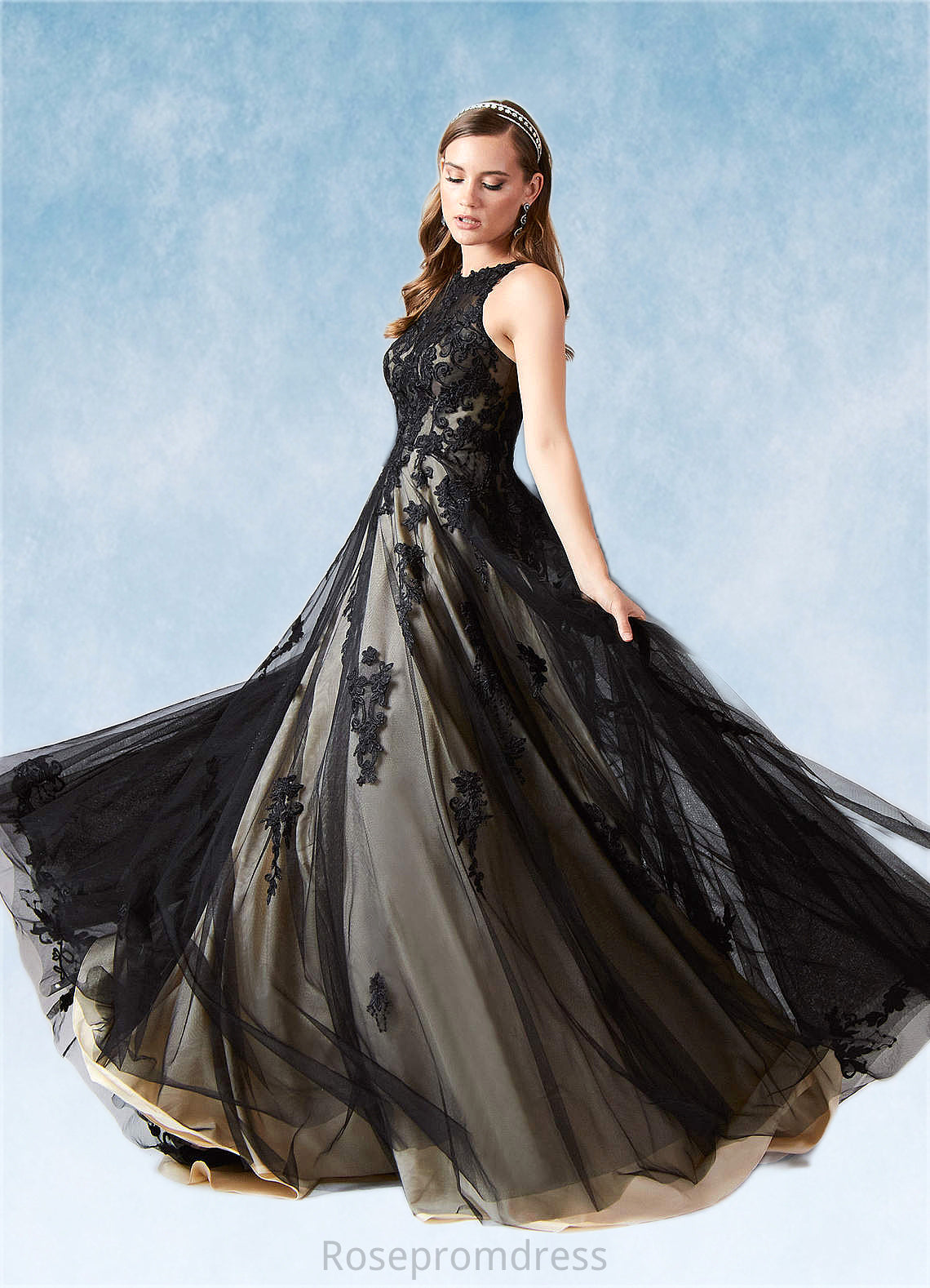 Joyce A-Line Lace Tulle Chapel Train Dress SRSP0020039