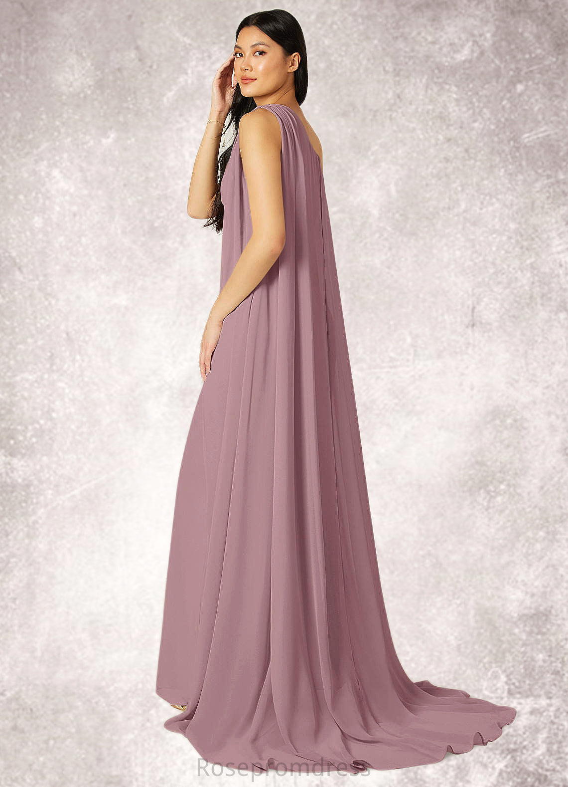 Kyla Mermaid One Shoulder Chiffon Chapel Train Dress SRSP0019739