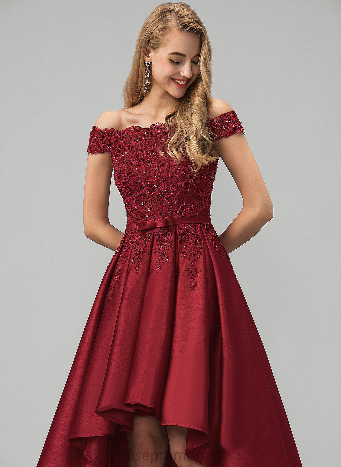 Satin Bow(s) Gillian Prom Dresses Beading Off-the-Shoulder Ball-Gown/Princess With Asymmetrical Sequins