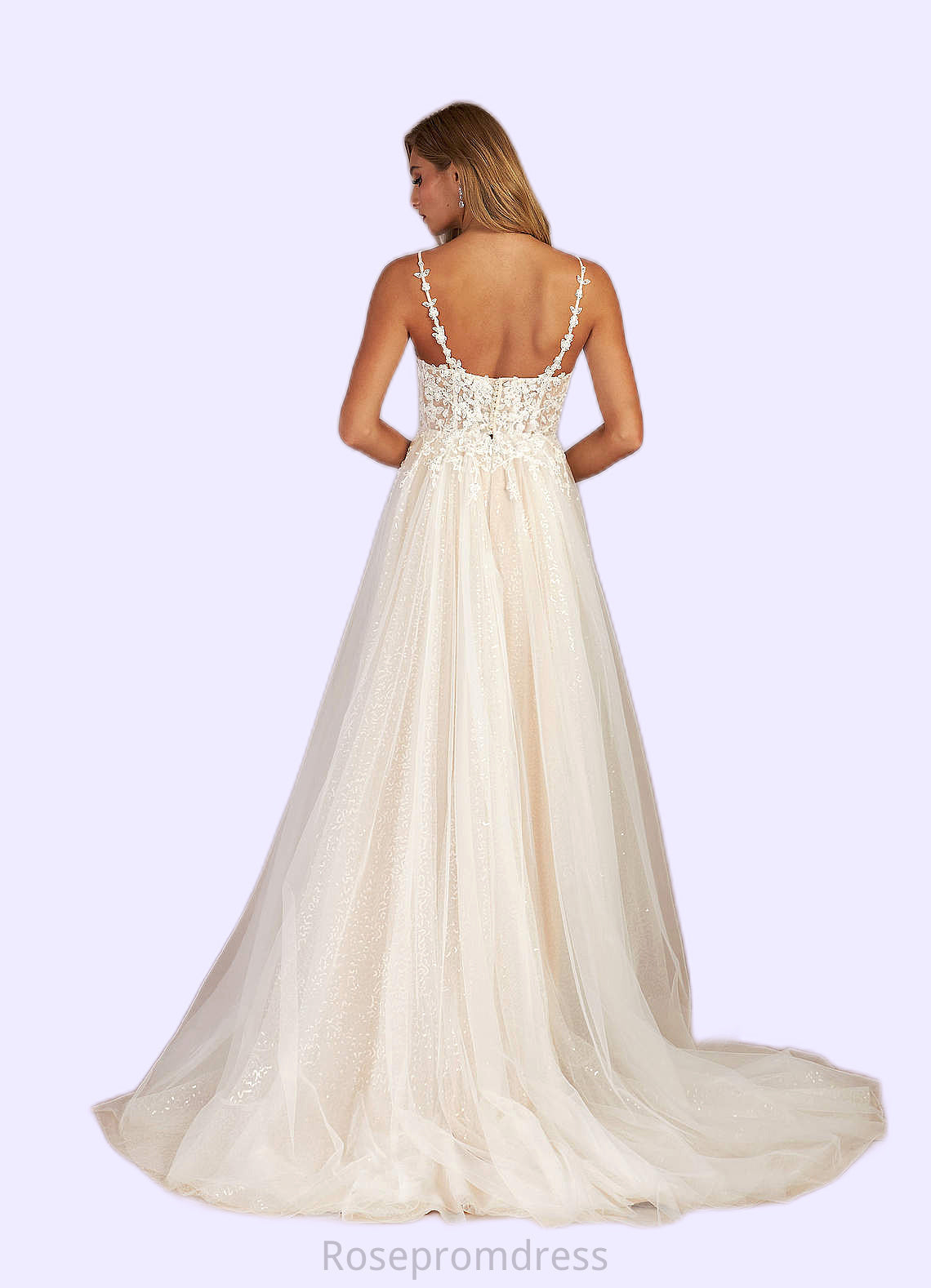 Payten A-Line Sequins Tulle Chapel Train Dress SRSP0020028