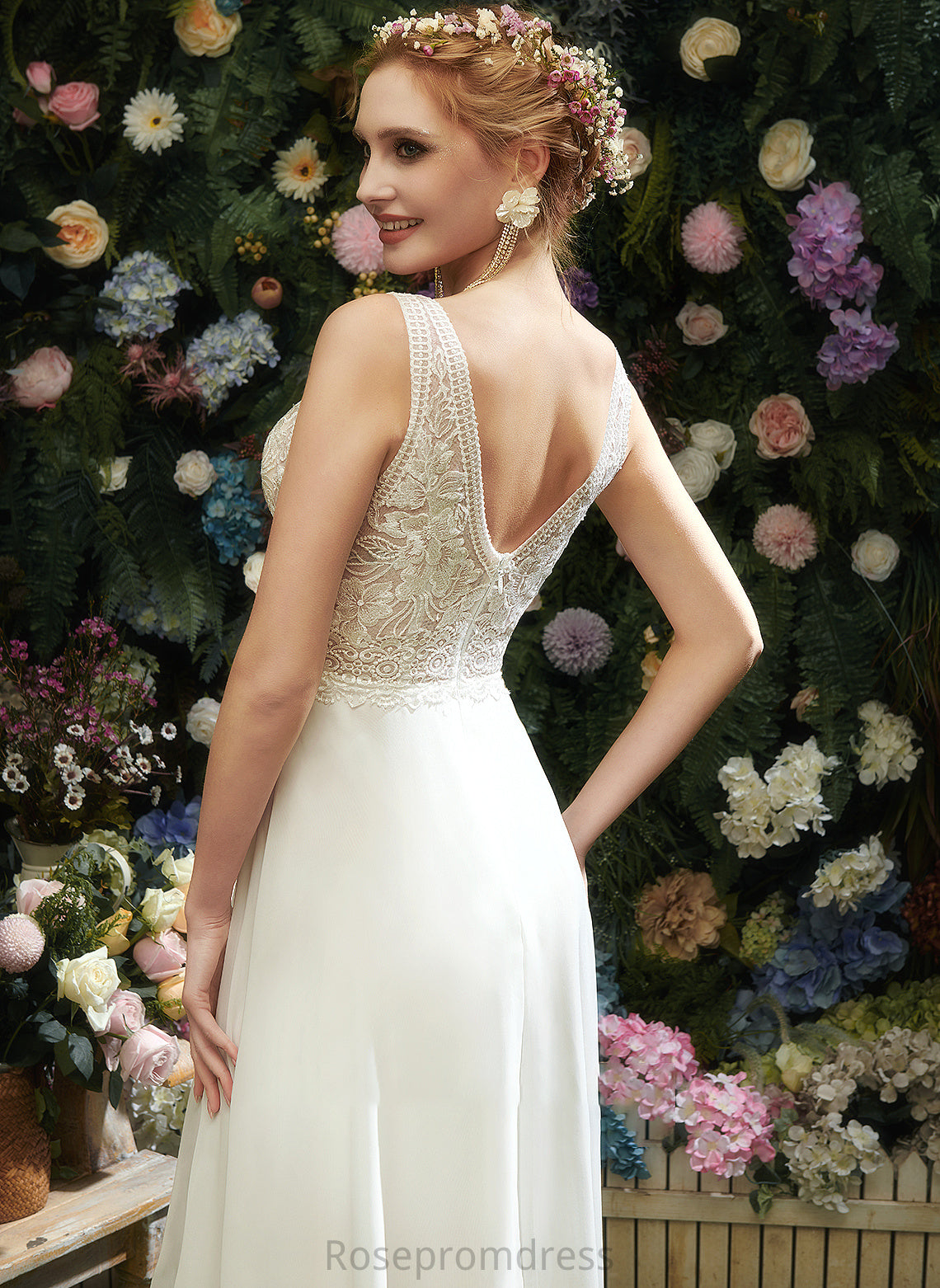 Karlie Front V-neck Dress A-Line Sequins With Wedding Floor-Length Lace Wedding Dresses Split