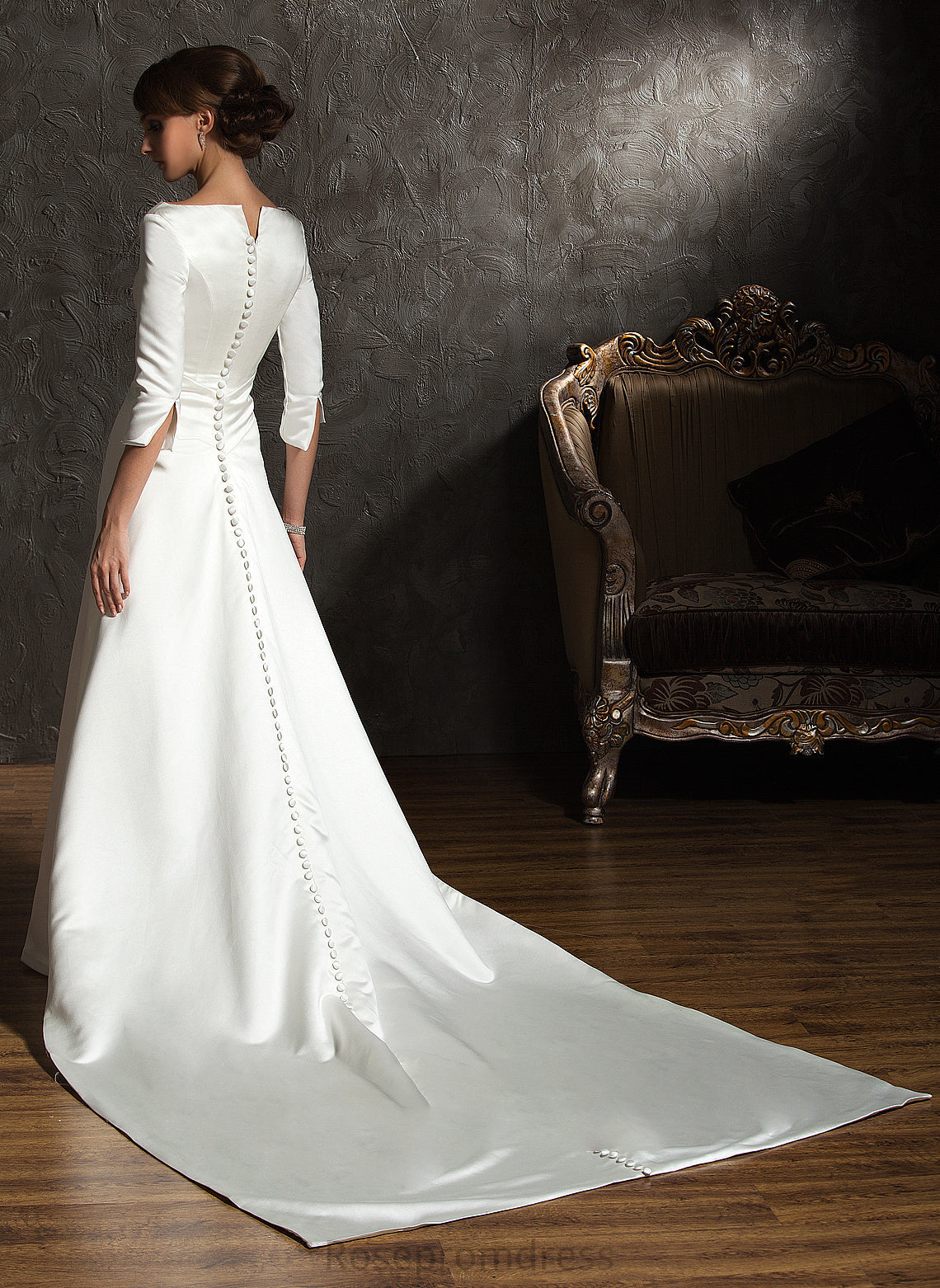 Satin A-Line Lorna Watteau Dress Wedding Train Wedding Dresses