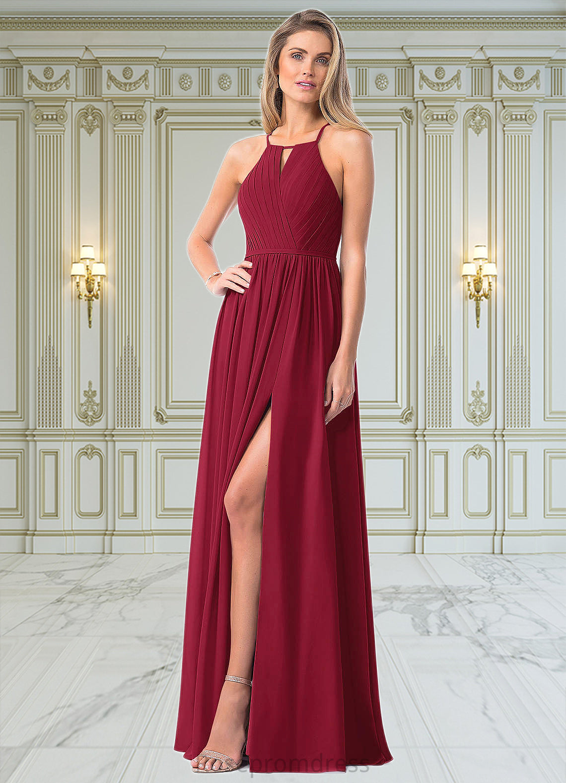Marin A-Line Lace Chiffon Floor-Length Dress SRSP0019743
