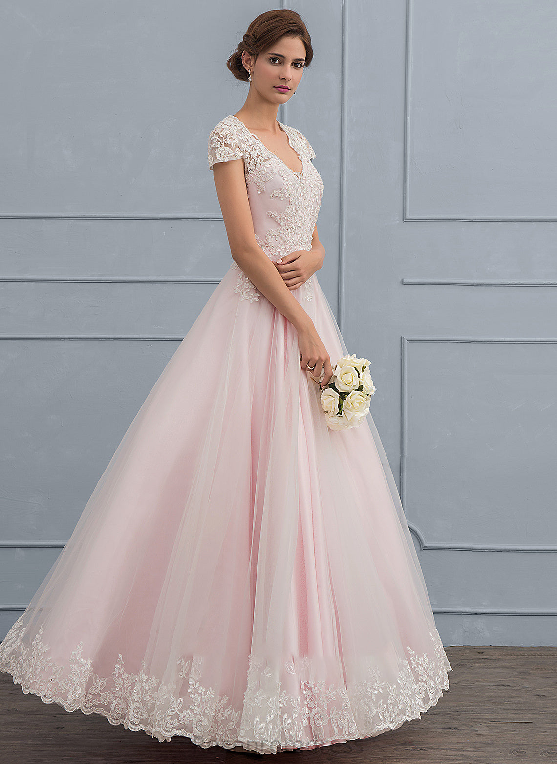 Beading Floor-Length Wedding Tulle Sequins V-neck Ball-Gown/Princess Dress Wedding Dresses With Vicky