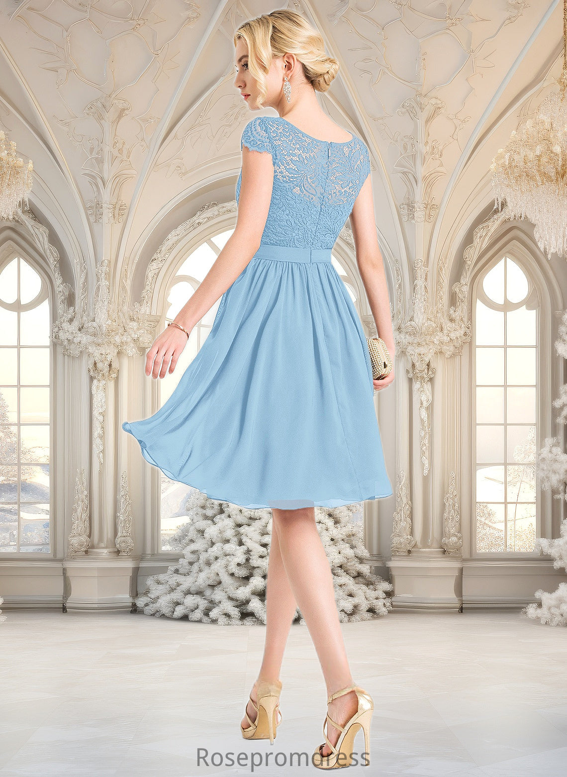 Zoey A-line Scoop Knee-Length Lace Chiffon Homecoming Dress DSP0025698