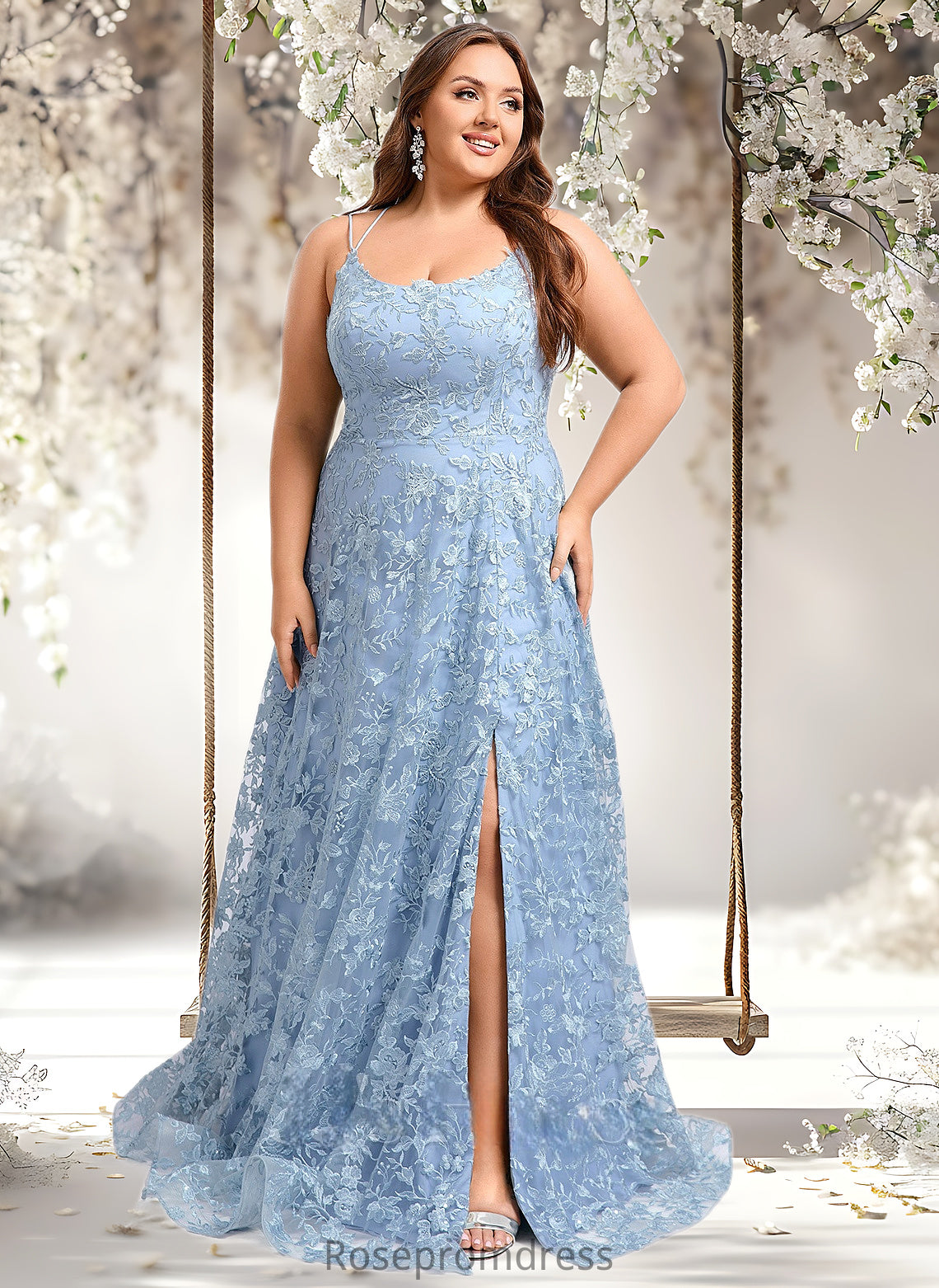 Nathaly A-line Scoop Floor-Length Lace Floral Prom Dresses DSP0025847