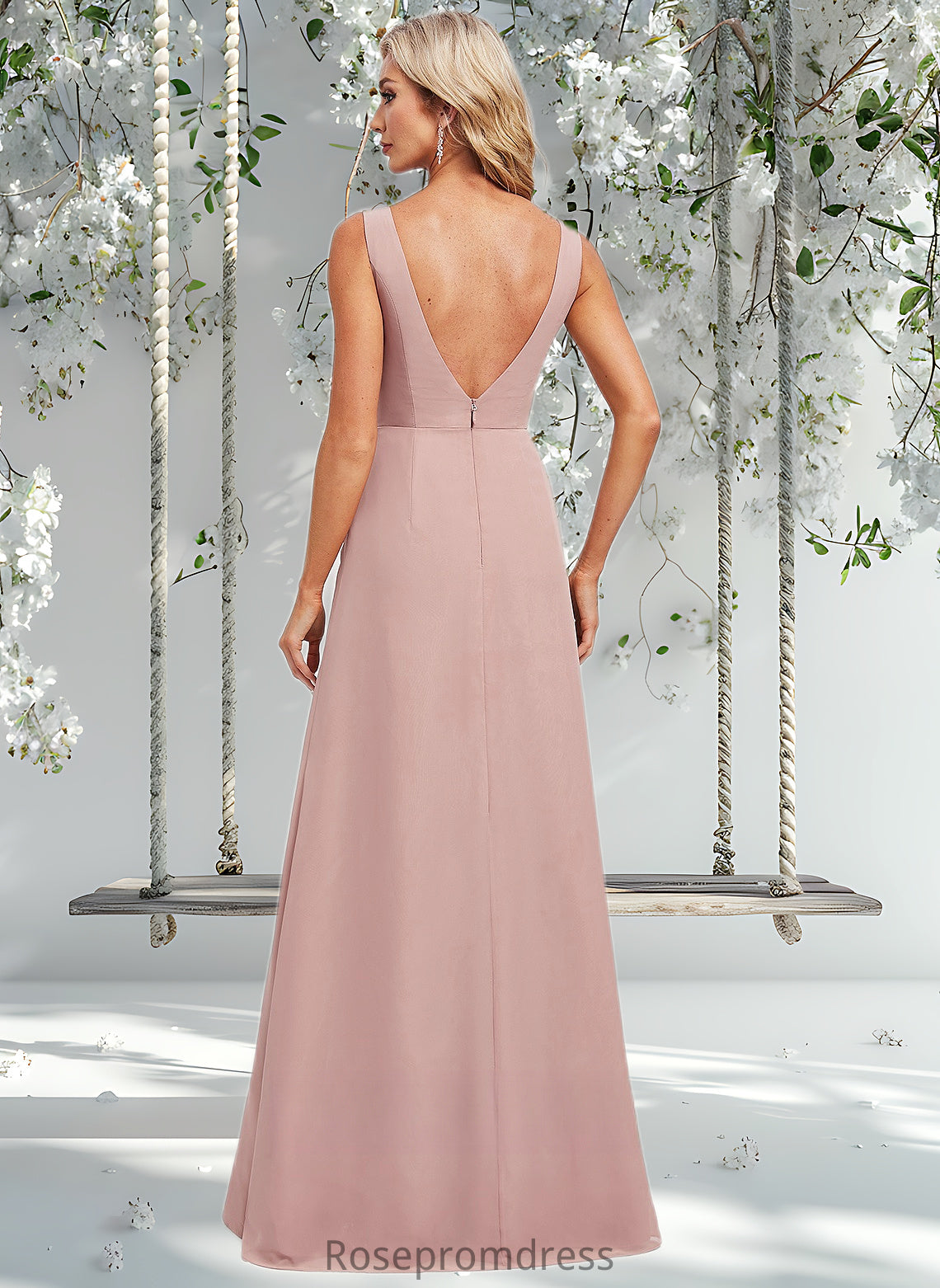 Phoebe A-line V-Neck Floor-Length Chiffon Bridesmaid Dress DSP0025820