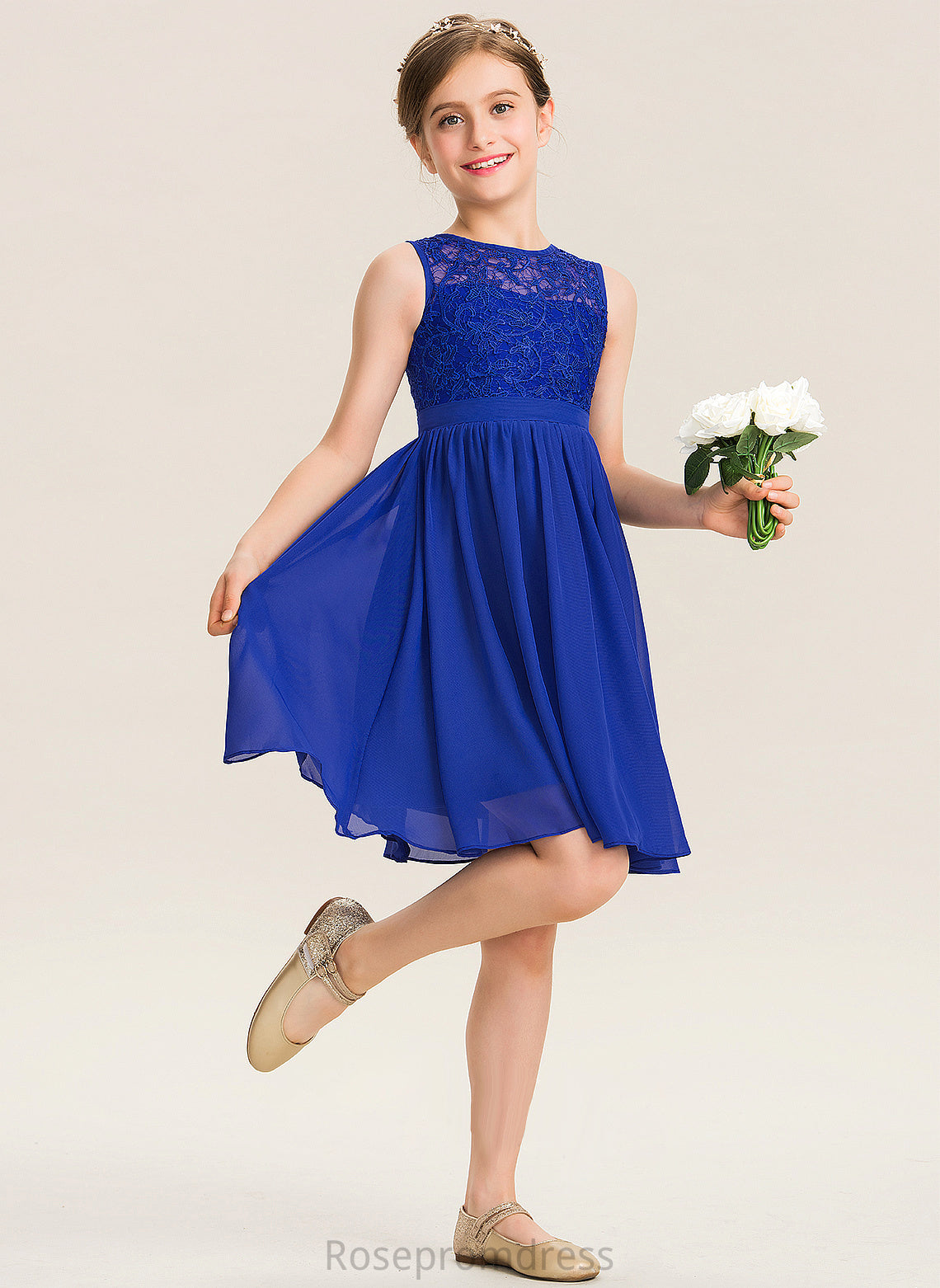 Knee-Length Germaine Scoop Junior Bridesmaid Dresses Chiffon Neck Lace A-Line