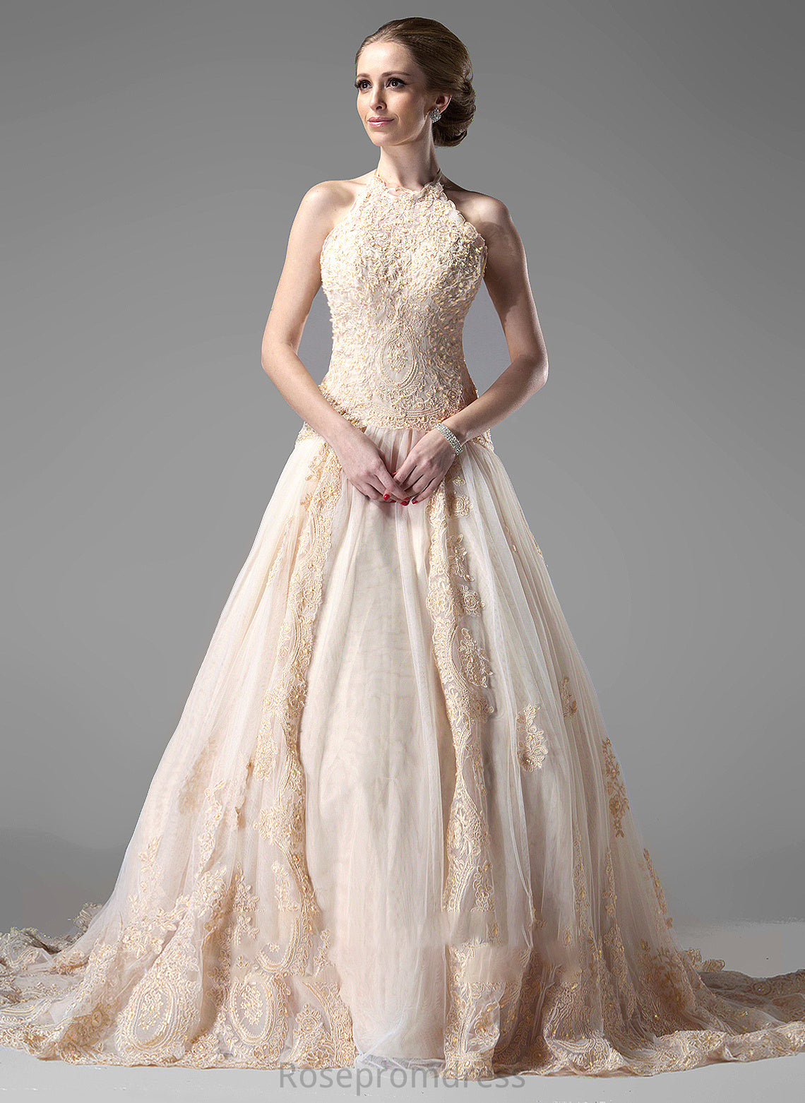Chapel Beading Dress Wedding Wedding Dresses Train Lace Kasey With Tulle Ball-Gown/Princess Halter