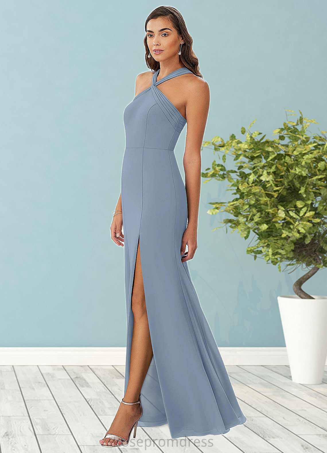 Kennedi A-Line Pleated Chiffon Floor-Length Dress SRSP0019607