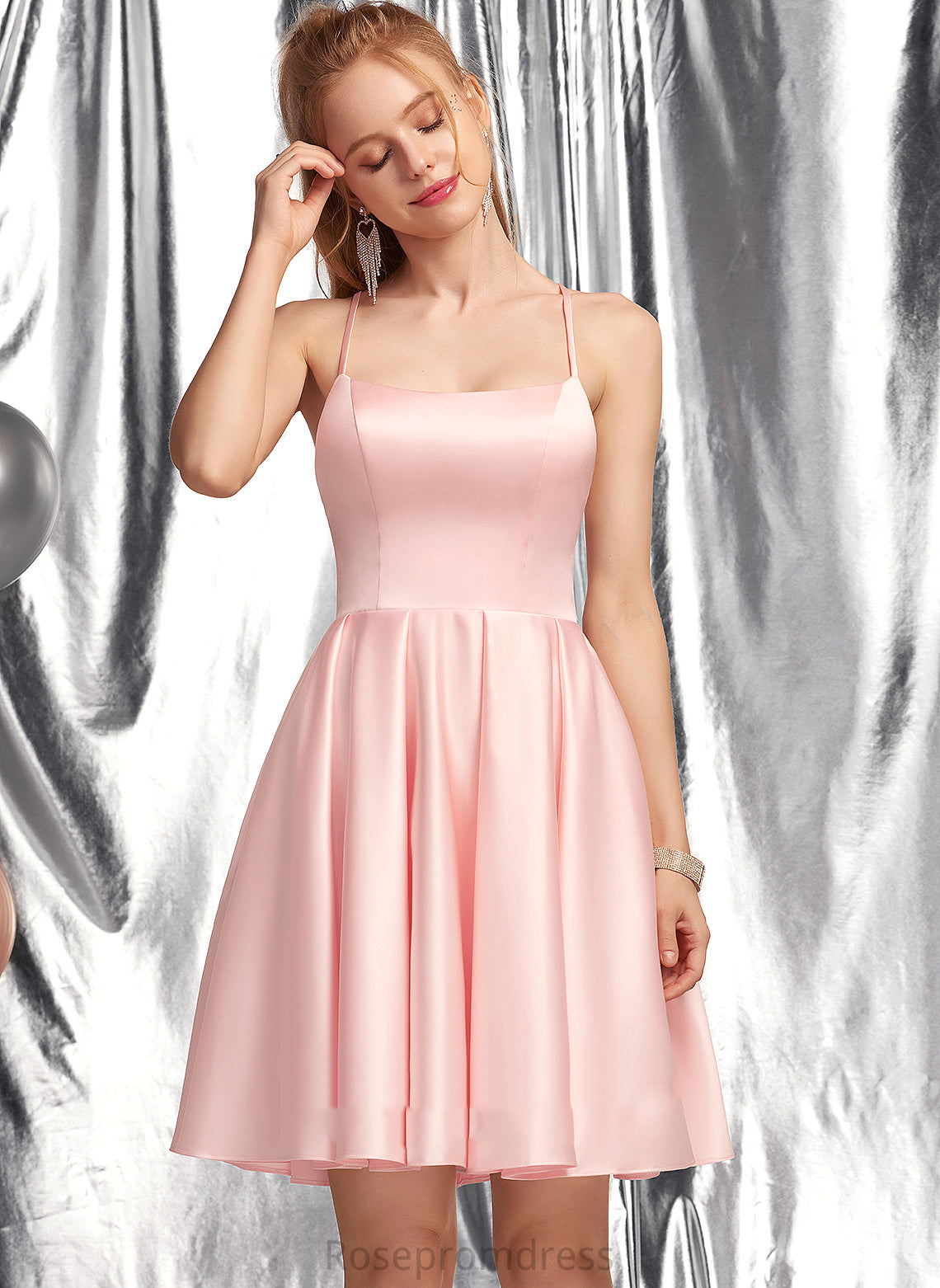 Neckline Short/Mini Adrianna Homecoming Dresses Square Homecoming Dress Satin A-Line