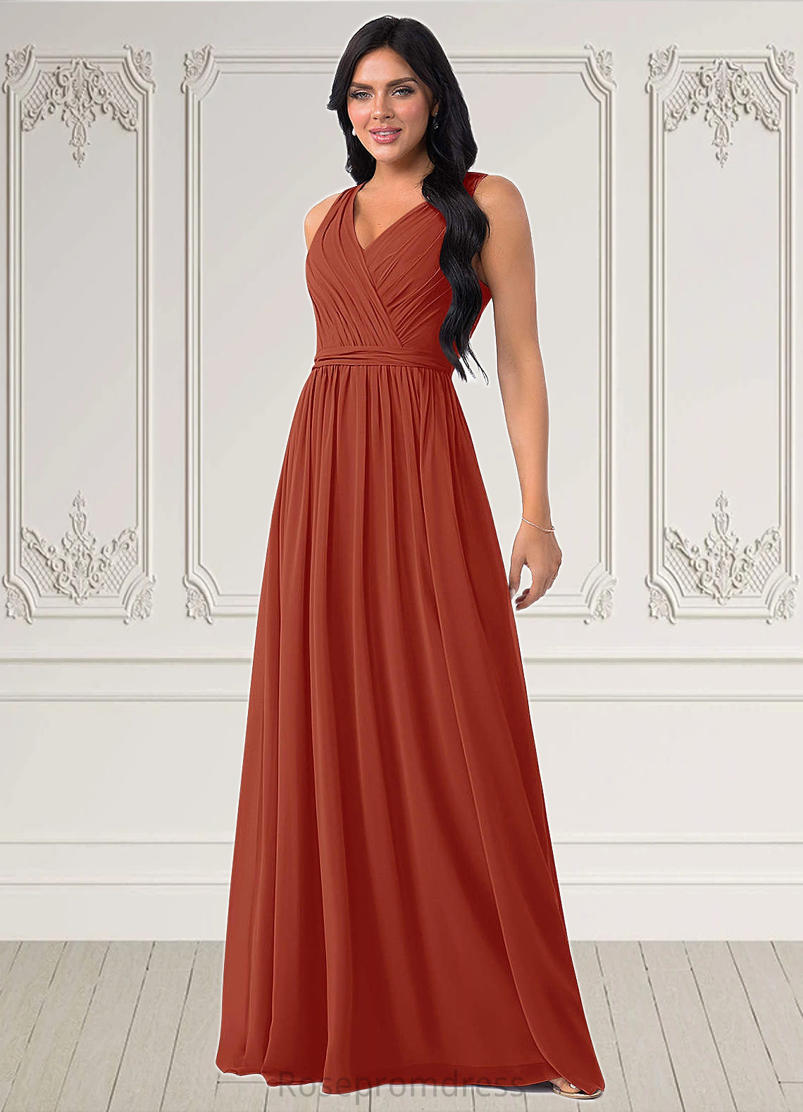 Nydia A-Line Lace Chiffon Floor-Length Dress SRSP0019704