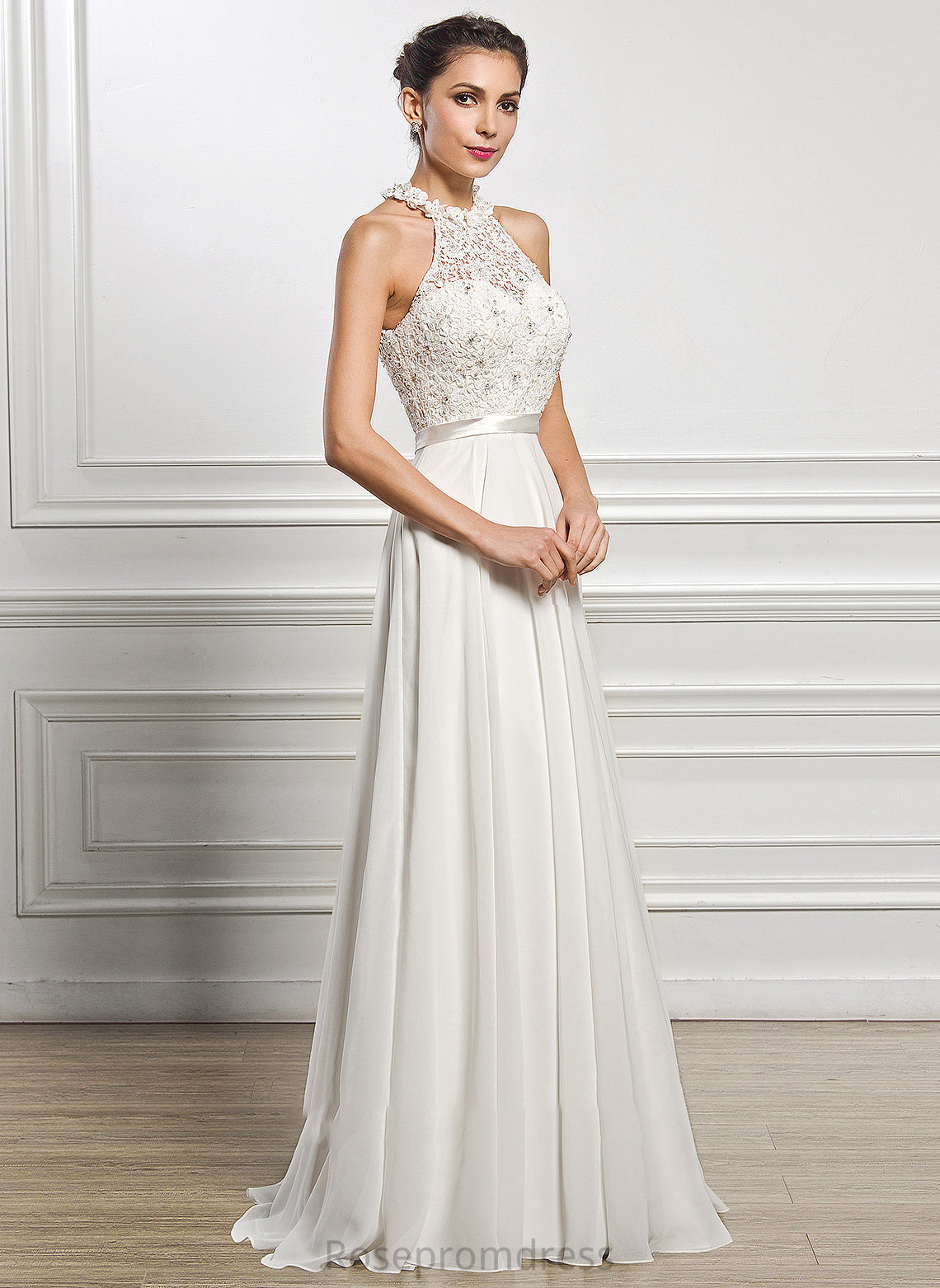 Chiffon Scoop A-Line With Sequins Dress Wedding Dresses Nylah Neck Beading Floor-Length Wedding