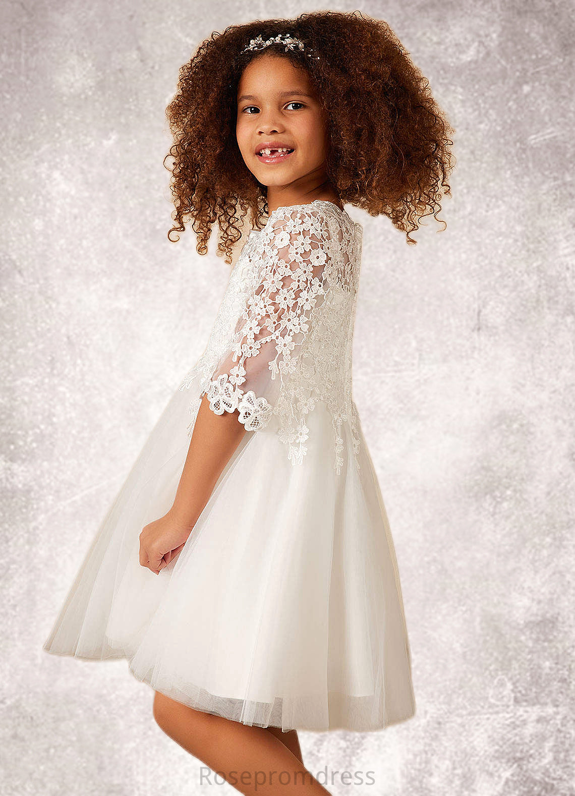 Tamia Ball-Gown Lace Tulle Knee-Length Dress SRSP0020241