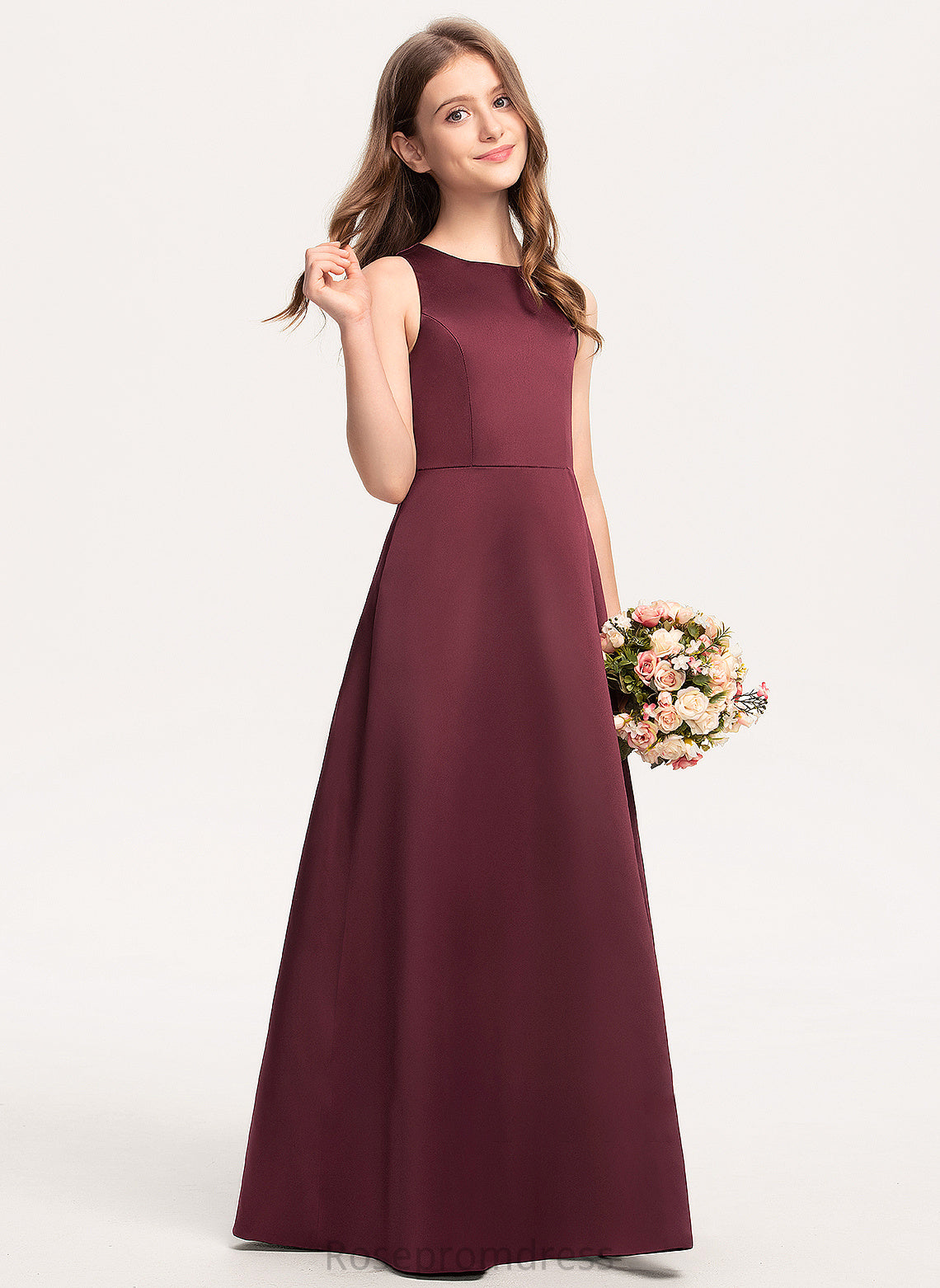 A-Line Scoop Neck Junior Bridesmaid Dresses Floor-Length Rita Satin