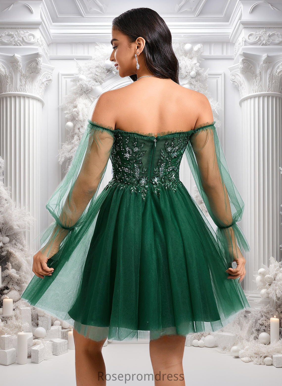 Mimi A-line Off the Shoulder Short Tulle Homecoming Dress With Sequins Appliques Lace DSP0025663