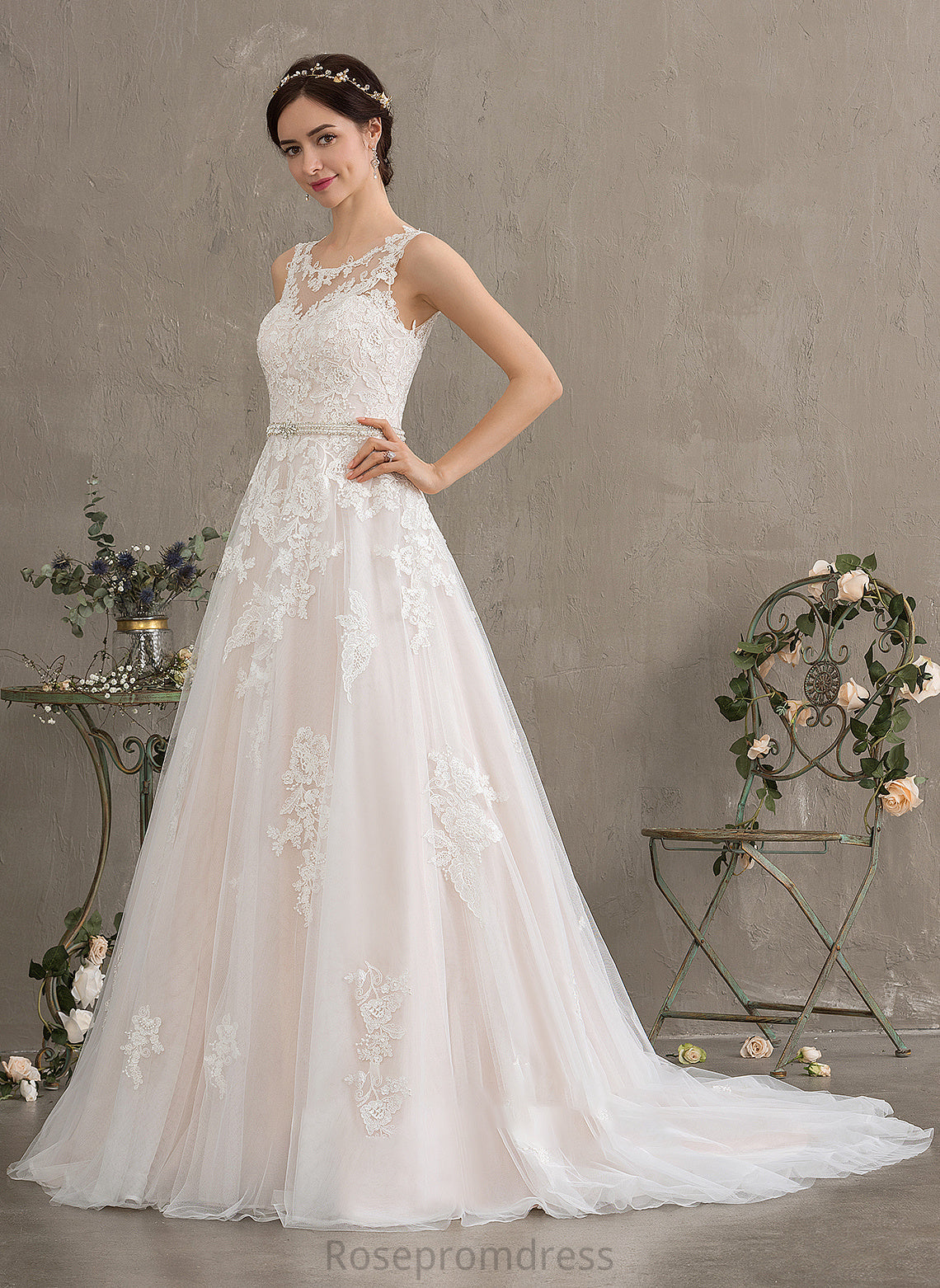 Dress With Train Beading Sherlyn Tulle Court Sequins Wedding Wedding Dresses Neck Scoop Ball-Gown/Princess