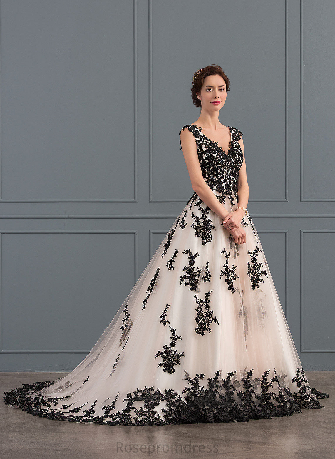 Dress Wedding Tulle With Myla Wedding Dresses Lace V-neck Appliques Ball-Gown/Princess Court Train