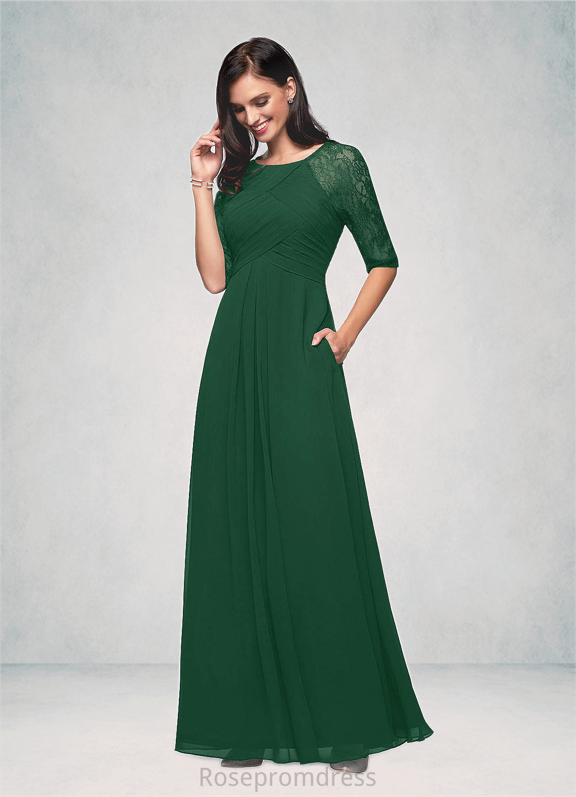 Norma A-Line Lace Chiffon Floor-Length Dress SRSP0019876
