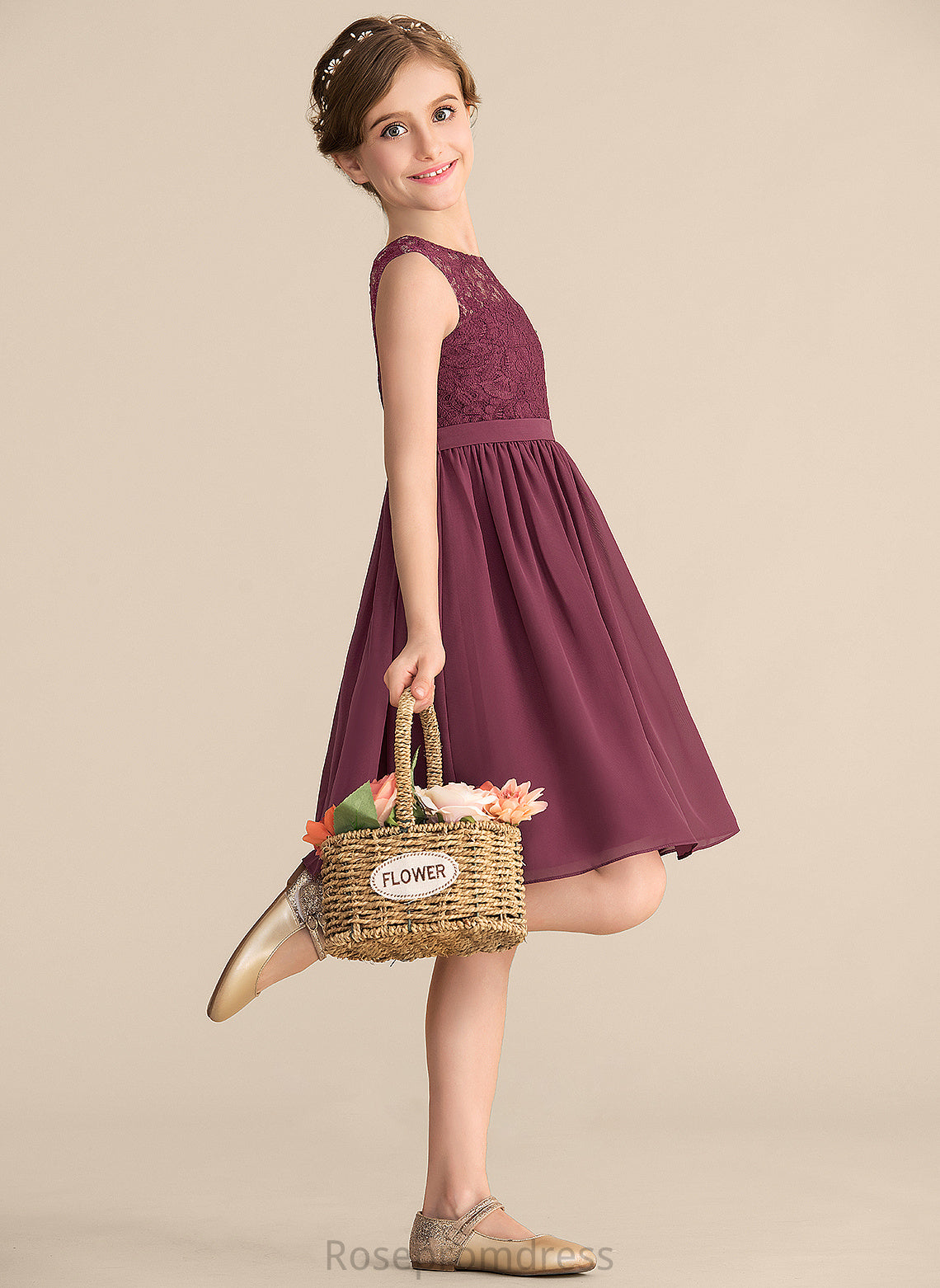 Junior Bridesmaid Dresses A-LineScoopNeckKnee-LengthChiffonLaceJuniorBridesmaidDress#165020 Haleigh