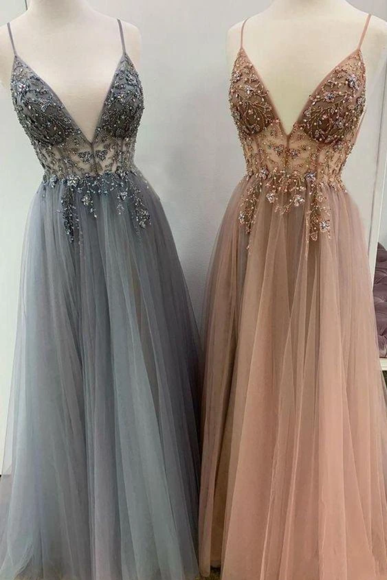 Sexy Spaghetti Straps Floor Length Beading Prom Dress With Rhinestone Long Evening SRSPLRDFBQB