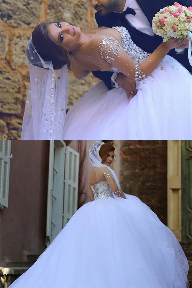 2024 Scoop Wedding Dresses A Line With Beading Floor-Length Tulle
