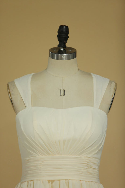 2024 A Line Straps Chiffon Bridesmaid Dresses With Ruffles Open Back