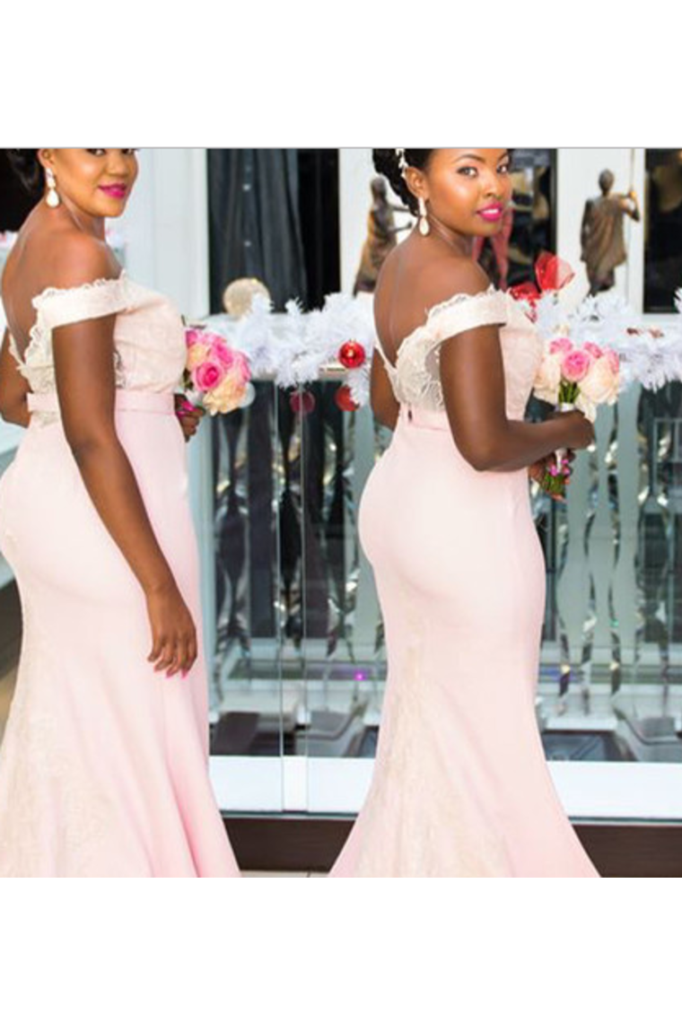 Pretty Mermad Long Satin Off The Shoulder Bridesmaid Dresses For SRSPAEMF278