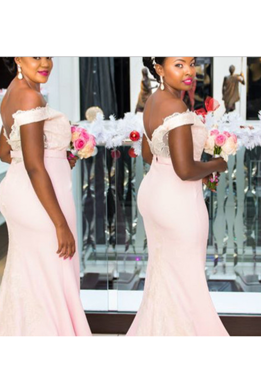 Pretty Mermad Long Satin Off The Shoulder Bridesmaid Dresses For SRSPAEMF278