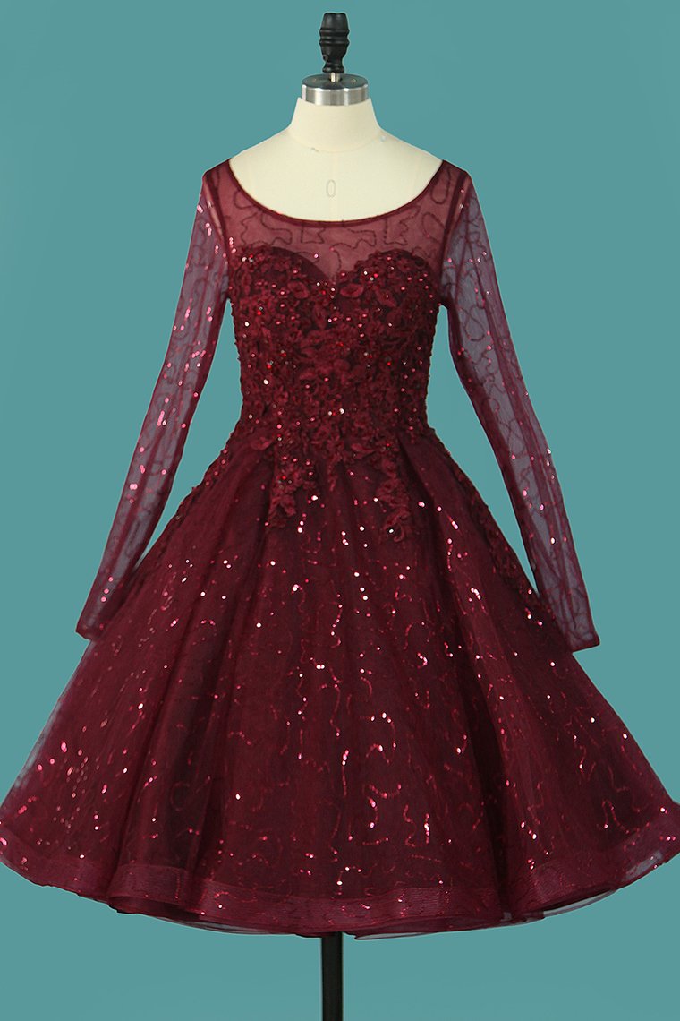 2024 Lovely Sequins Homecoming Dresses Long Sleeves Shiny Scoop Neck