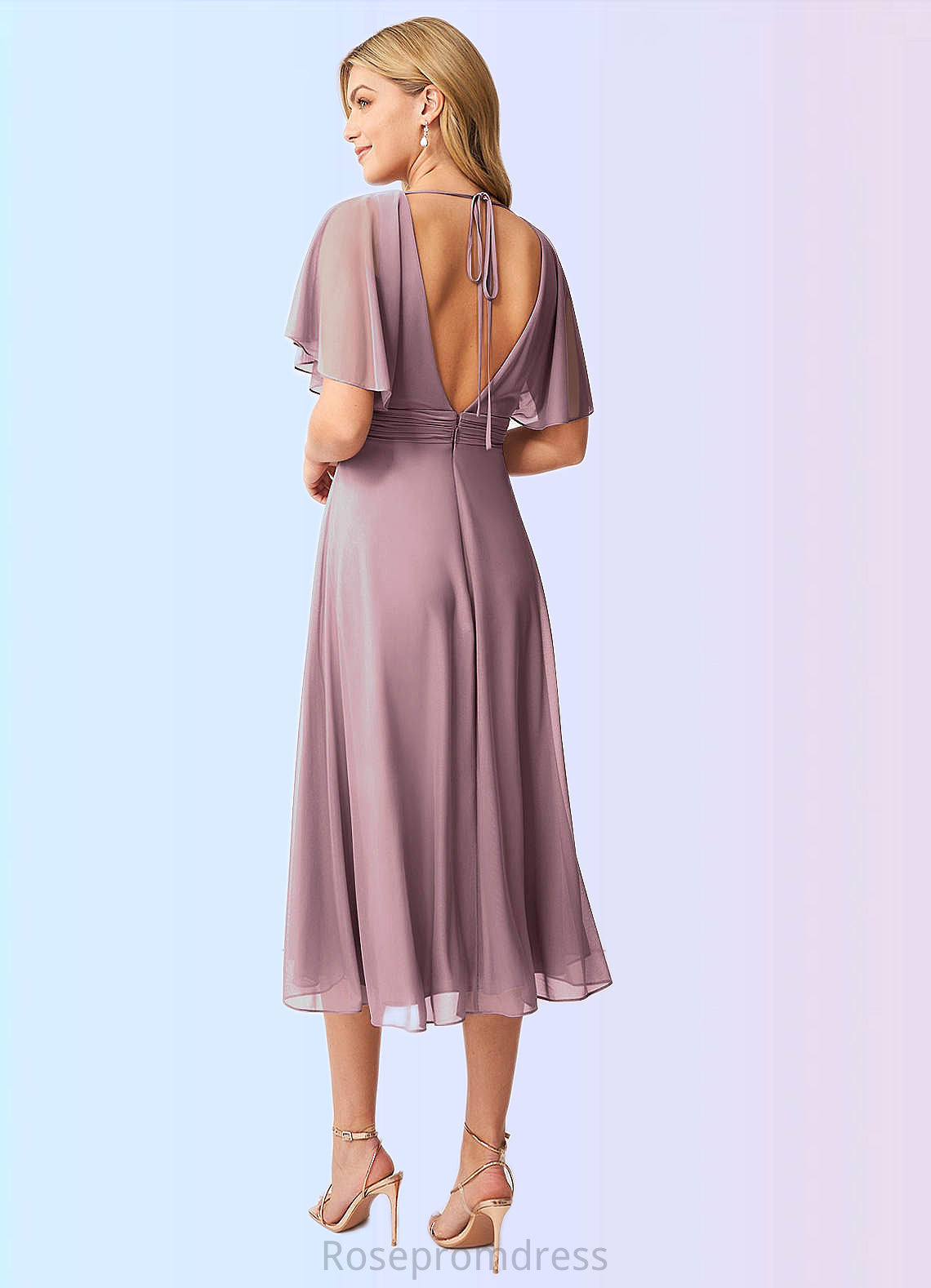 Aurora A-Line Pleated Mesh Tea-Length Dress SRSP0019703