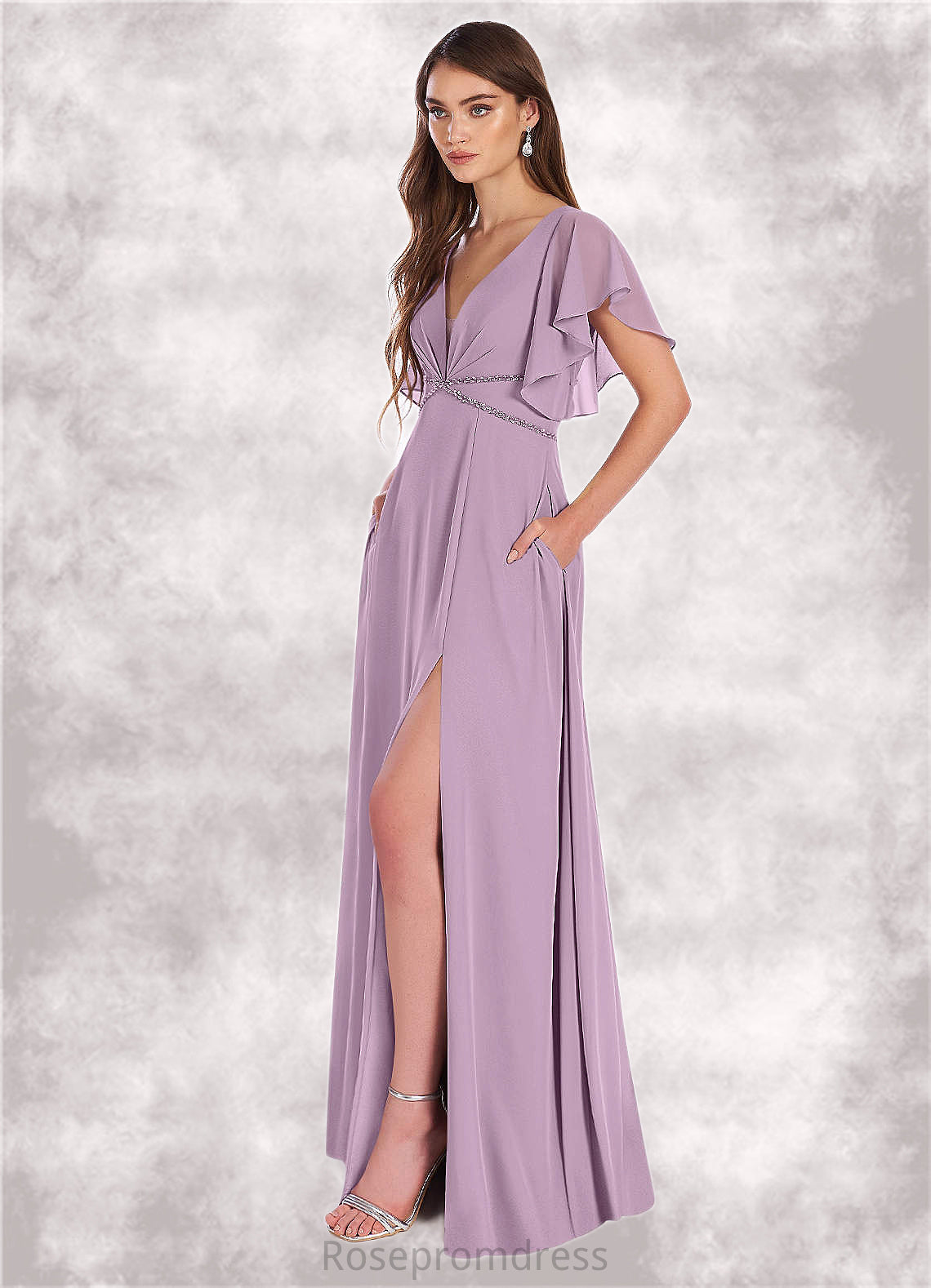 Stacy A-Line Ruched Chiffon Floor-Length Dress SRSP0019716