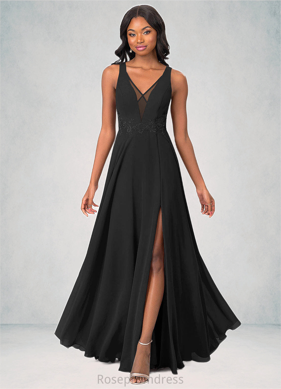 Poll A-Line Lace Chiffon Floor-Length Dress SRSP0019765