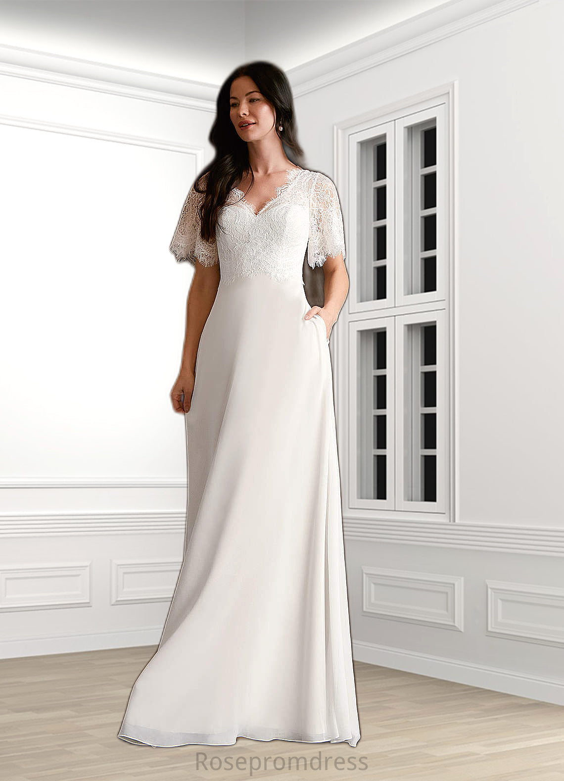 Eileen A-Line Lace Chiffon Floor-Length Dress SRSP0020061