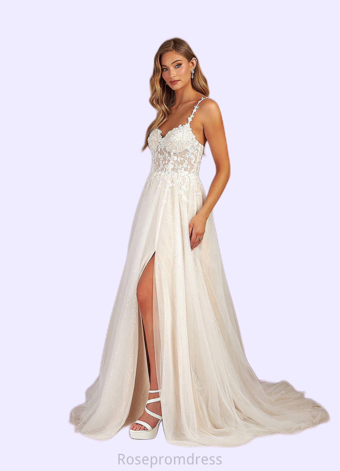 Payten A-Line Sequins Tulle Chapel Train Dress SRSP0020028