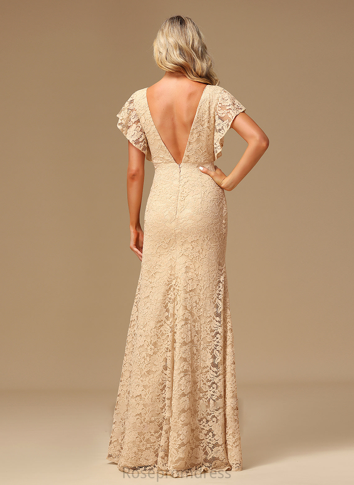 A-Line Length Floor-Length Silhouette SplitFront Fabric V-neck Embellishment Neckline Gina Bridesmaid Dresses
