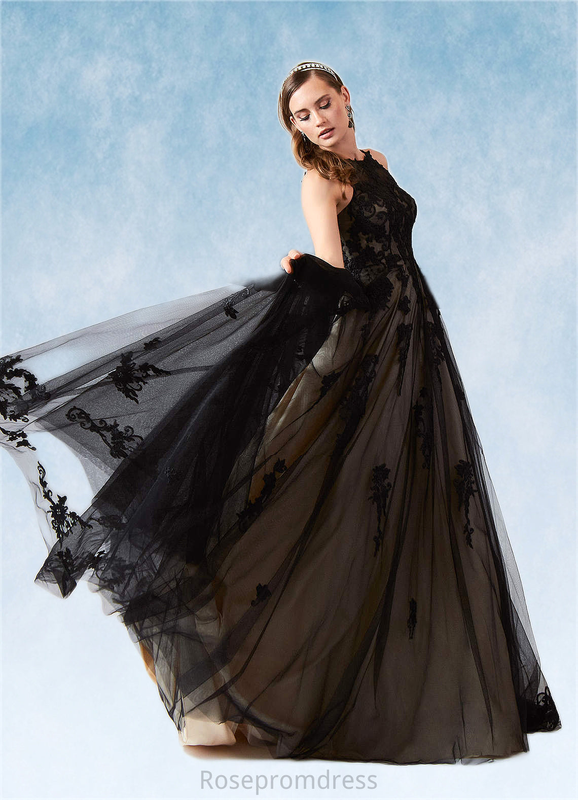 Joyce A-Line Lace Tulle Chapel Train Dress SRSP0020039