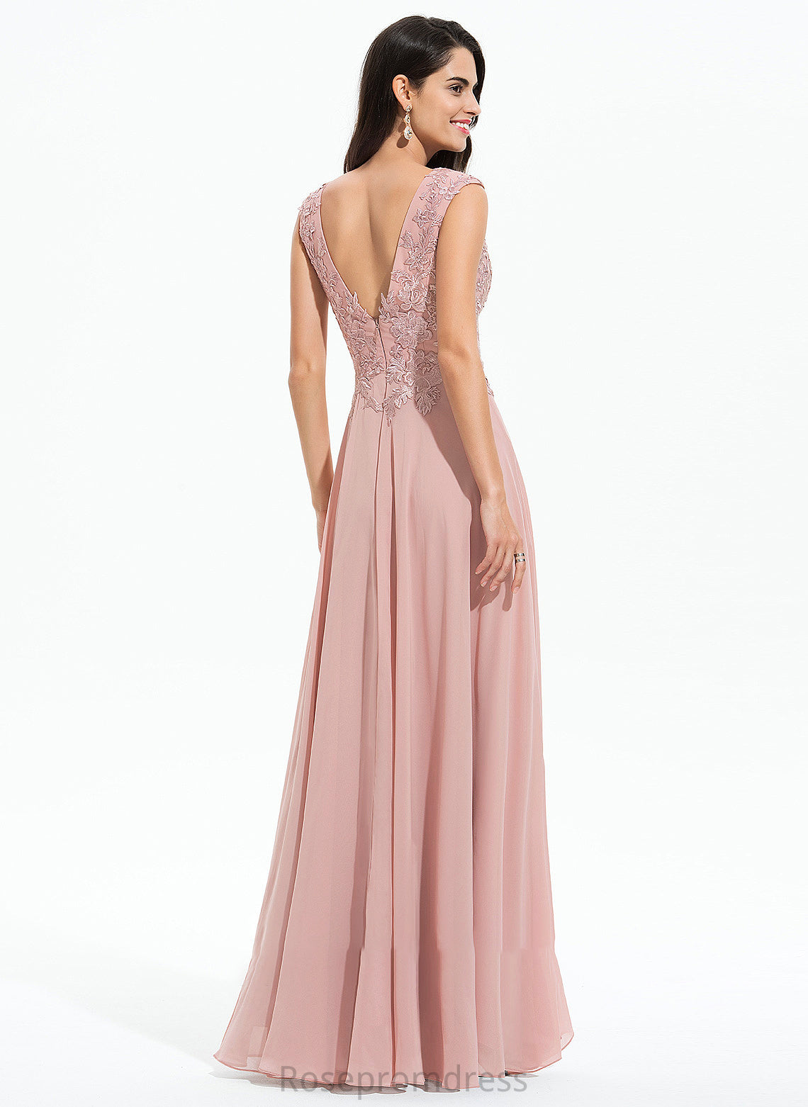 Prom Dresses Front Floor-Length Lace Split Chiffon A-Line Destiny V-neck With