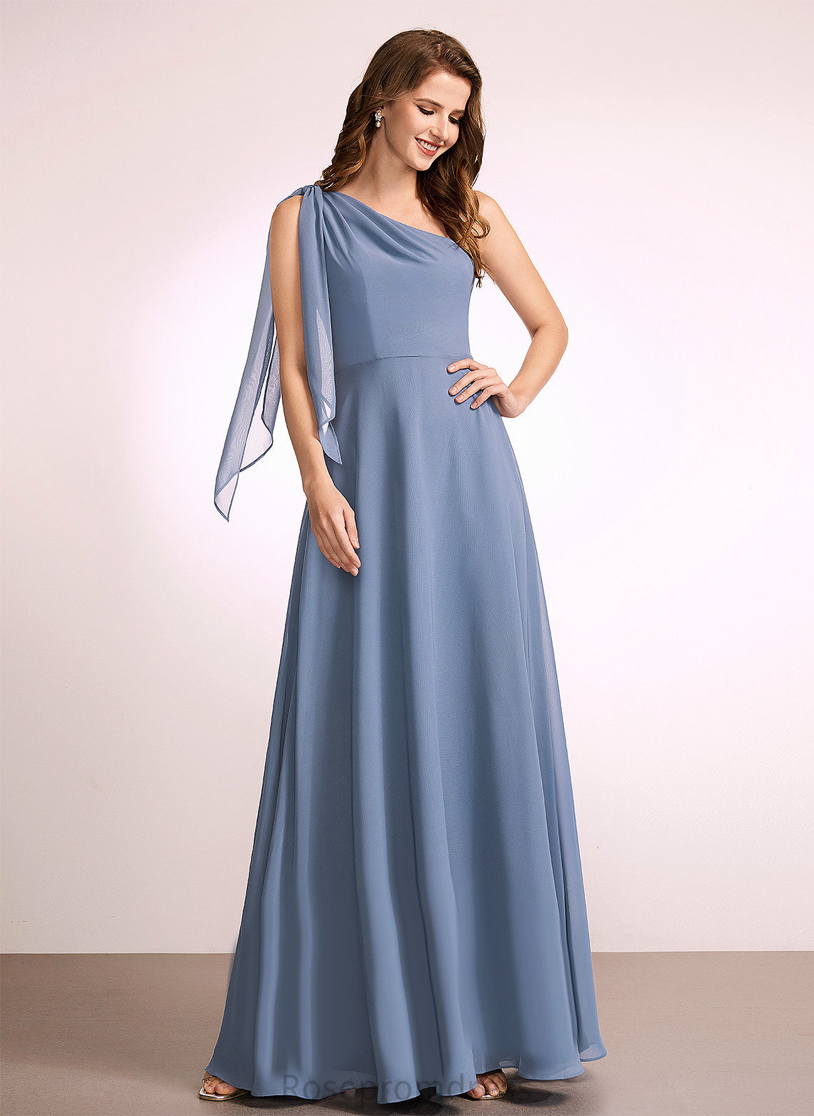 OneShoulder Fabric Floor-Length Length Silhouette Neckline Embellishment A-line Brylee Straps Floor Length Natural Waist Bridesmaid Dresses