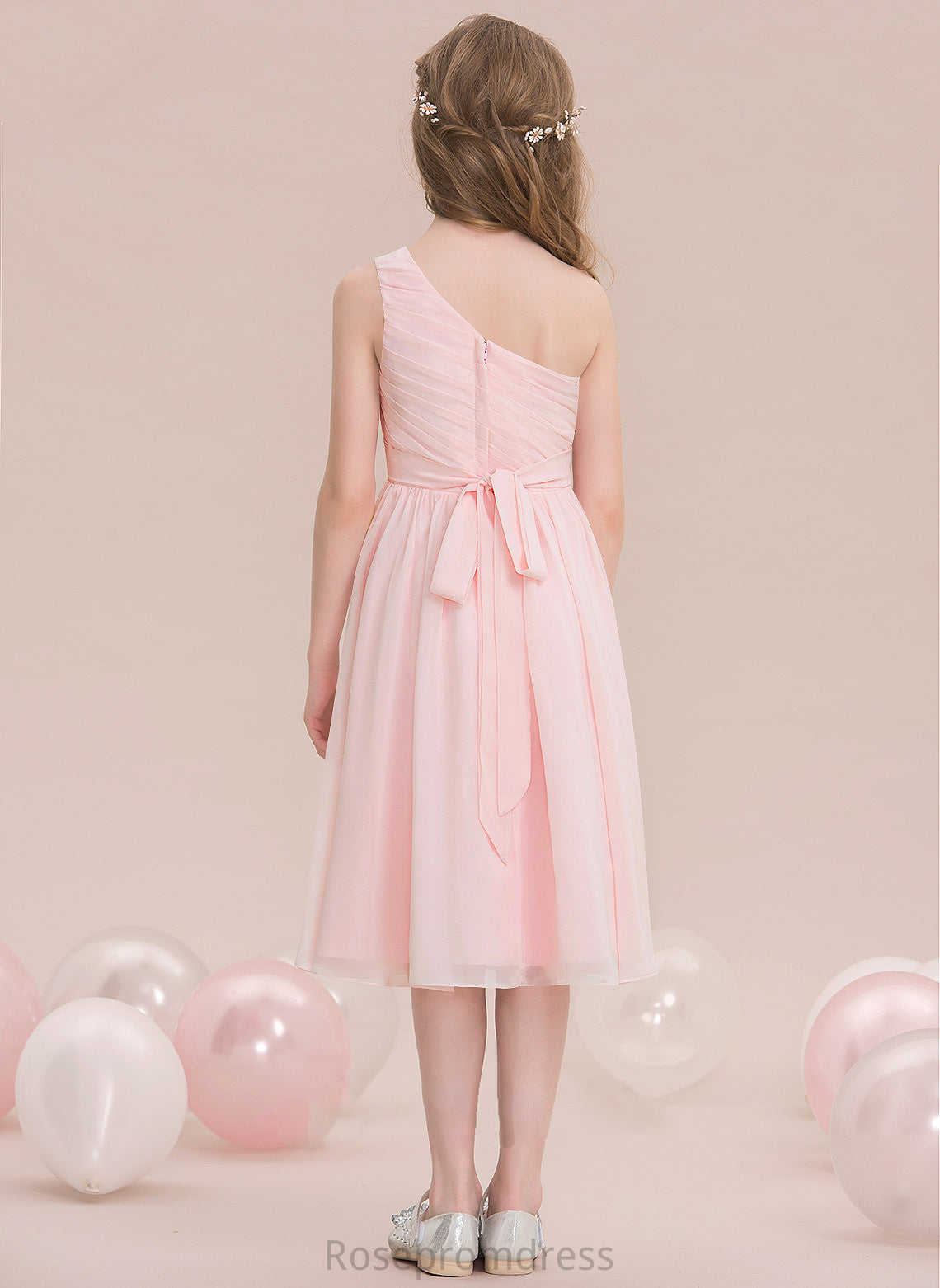 Junior Bridesmaid Dresses Knee-Length Amari With Ruffle One-Shoulder A-Line Chiffon