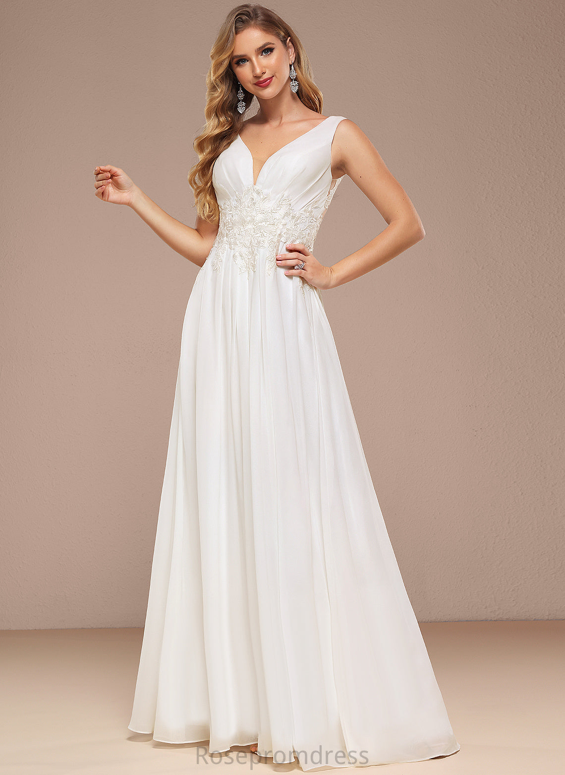 Floor-Length With Wedding Dresses Chiffon Ryleigh Wedding Sequins V-neck A-Line Lace Dress