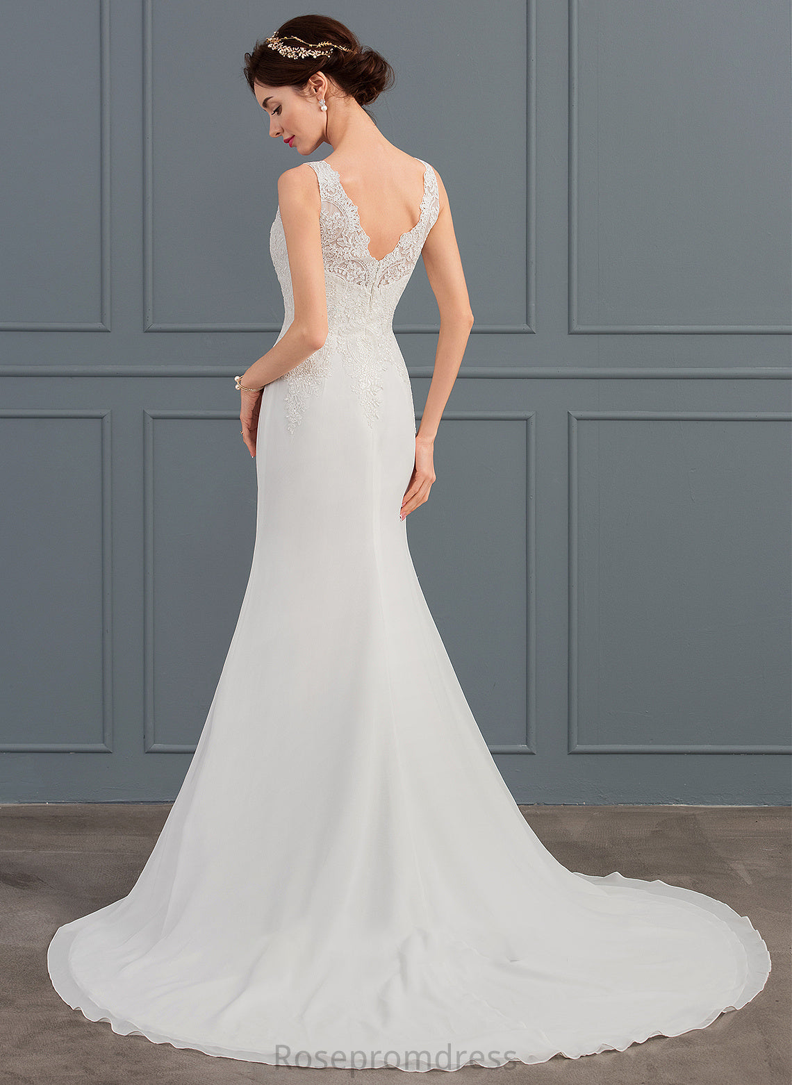 Dress Court V-neck Wedding Dresses Yadira Trumpet/Mermaid Train Chiffon Wedding