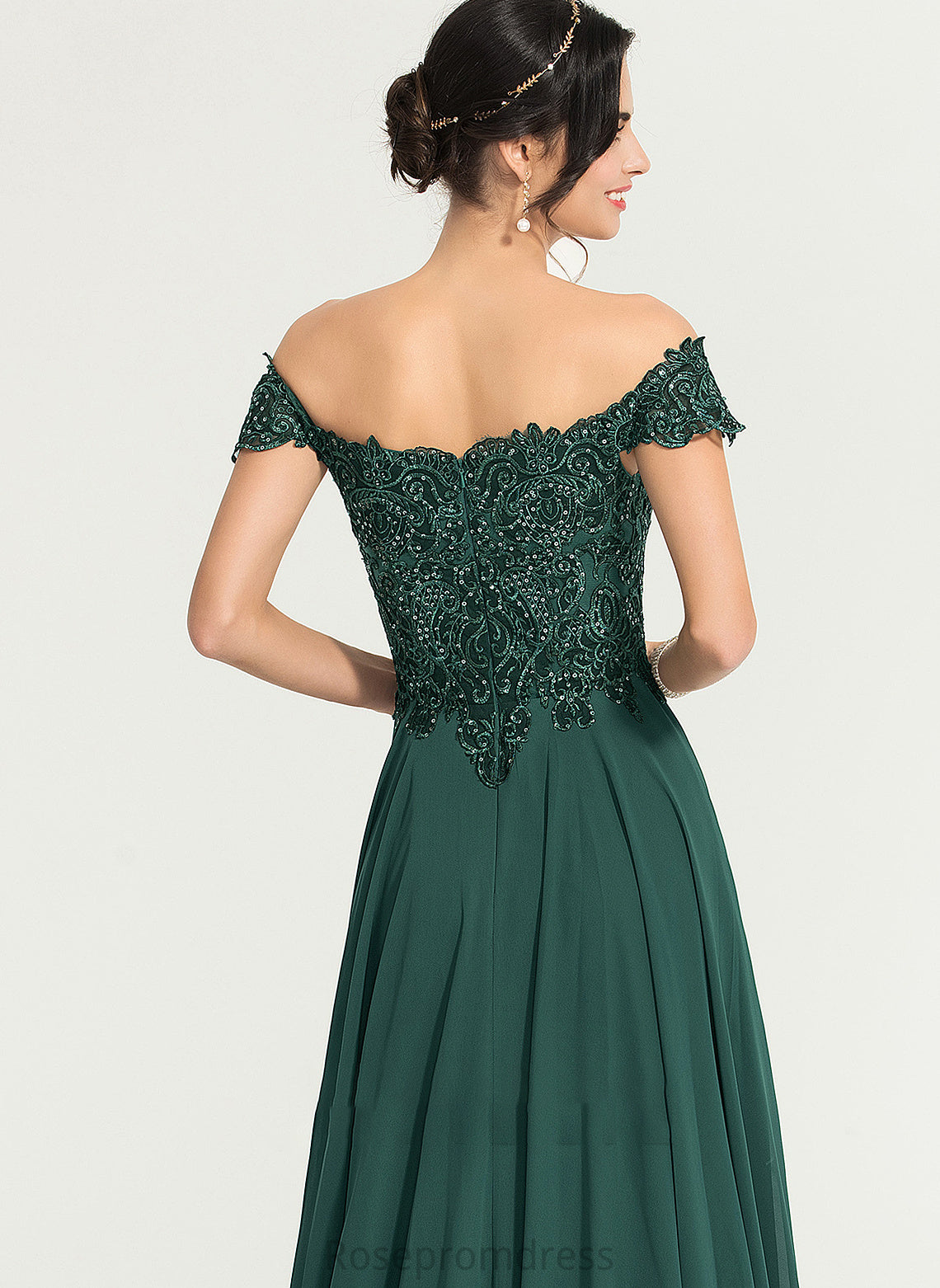 Off-the-Shoulder Prom Dresses A-Line Chiffon Split Sweep Front Janae Train With Sequins