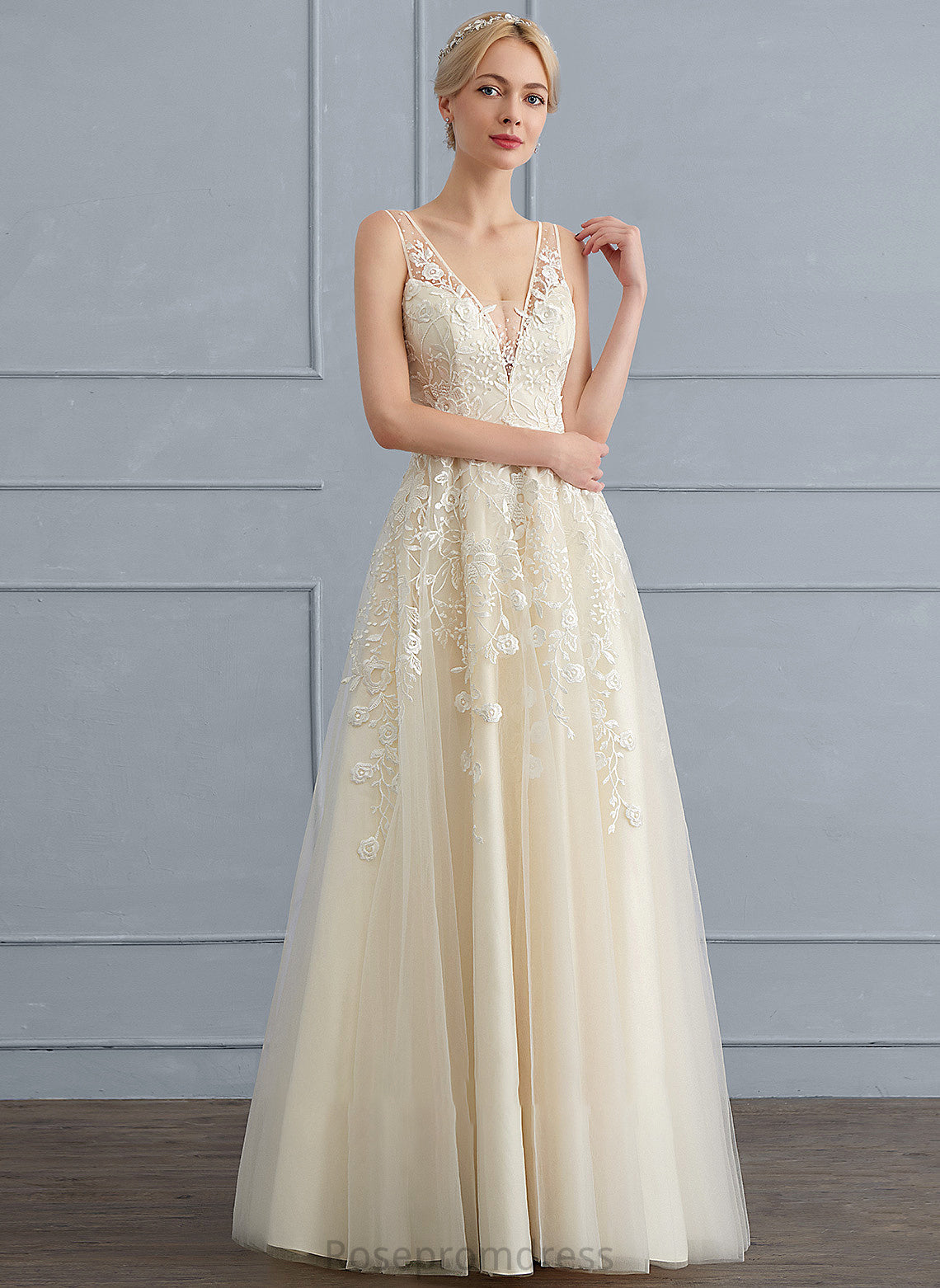 Dress A-Line Tulle Sequins Wedding Dresses Floor-Length Areli V-neck Wedding With Beading